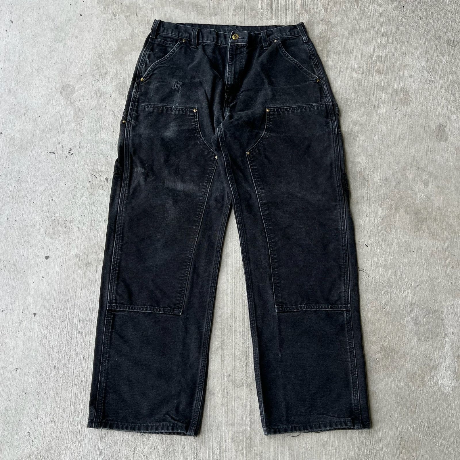 Carhartt × Vintage Carhartt faded black double knee work wear carpenter pants Size US 33 - 1 Thumbnail