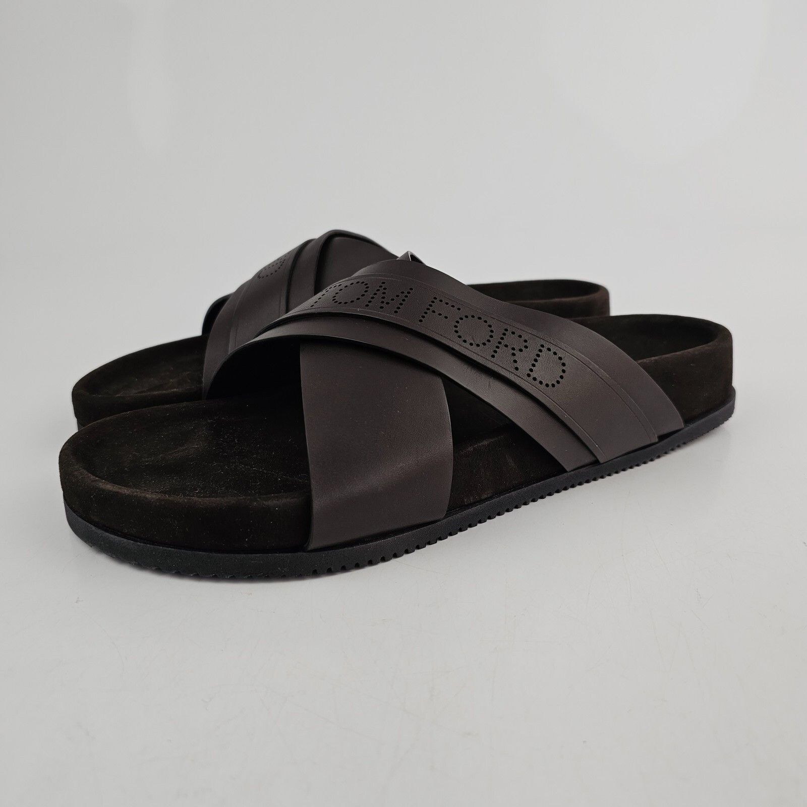 TOM FORD Wicklow Chocolate Leather Slide Sandals New Size US