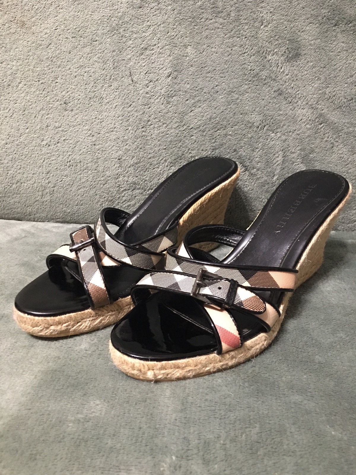 Burberry Burberry Leather Nova Check Espadrille Wedge Sandals EU38 Size US 8 / IT 38 - 2 Thumbnail