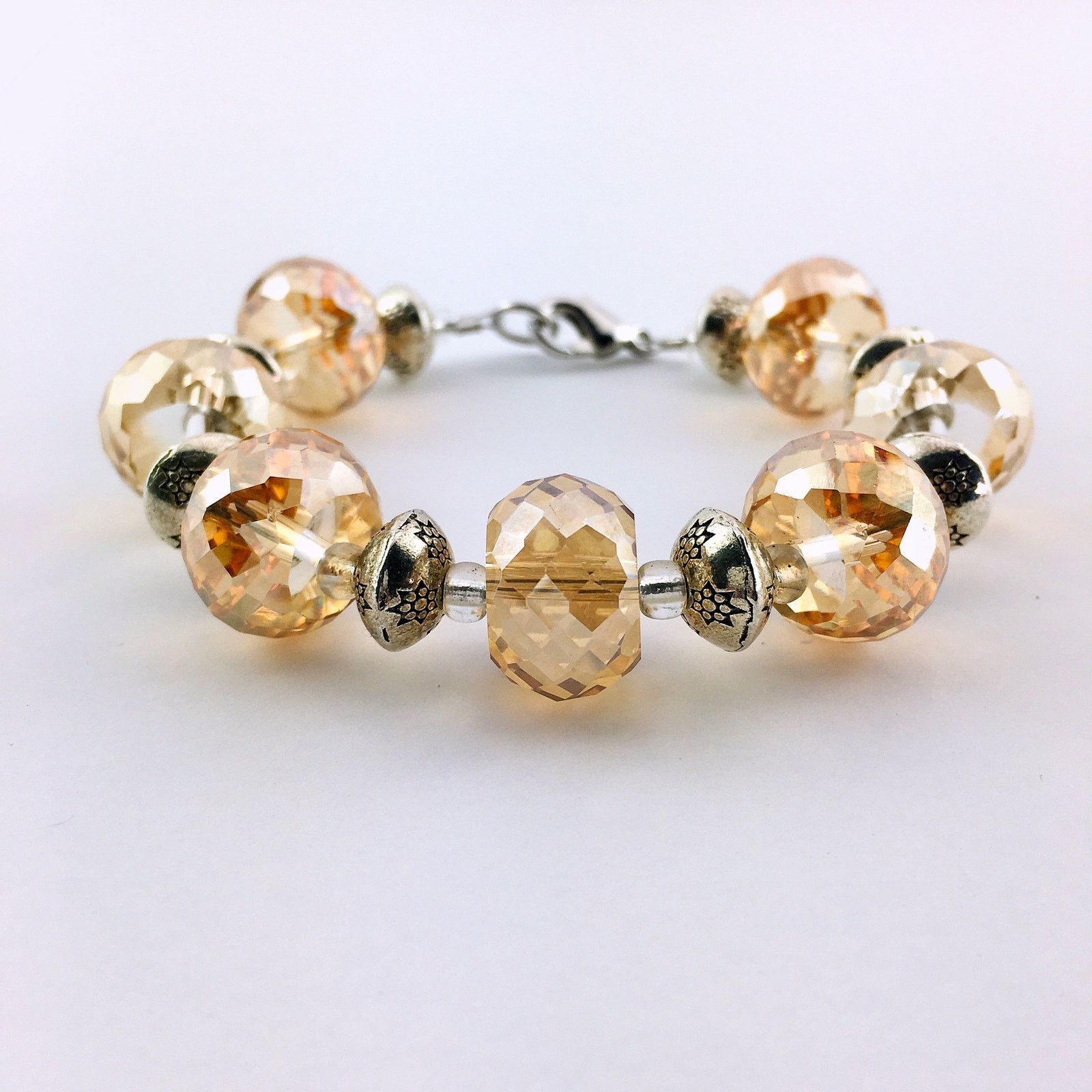 Handmade 🌅Amber Glass Silver Antique Style Handmade Women’s Bracelet Size ONE SIZE - 1 Thumbnail