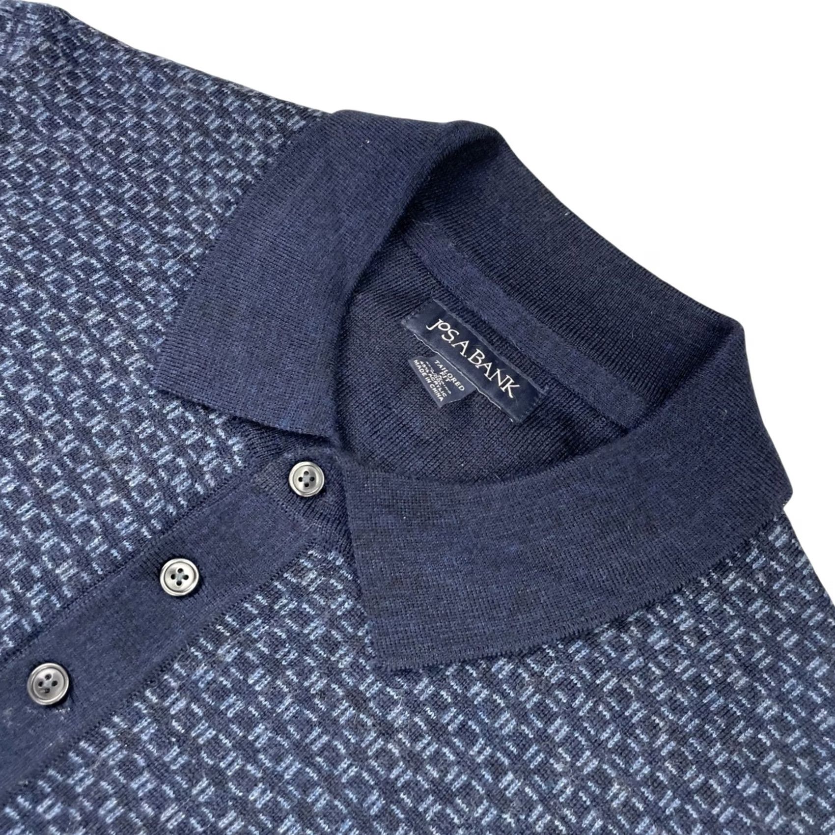 Jos. A. Bank Jos A Bank Men's Wool Tailored Fit Polo Sweater Navy Blue Geometric Large Size US L / EU 52-54 / 3 - 2 Thumbnail