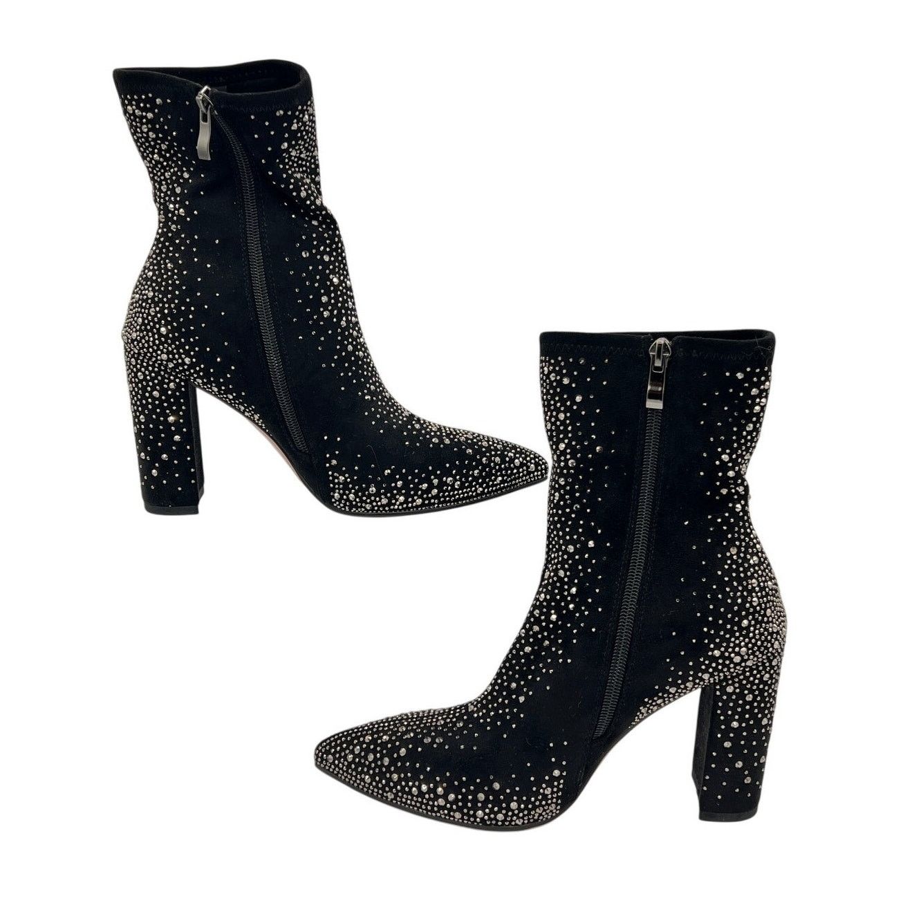 Other ISNOM Black Rhinestone Pointed Toe Boots 3.5” Block Heel 6 Size US 6 / IT 36 - 5 Thumbnail