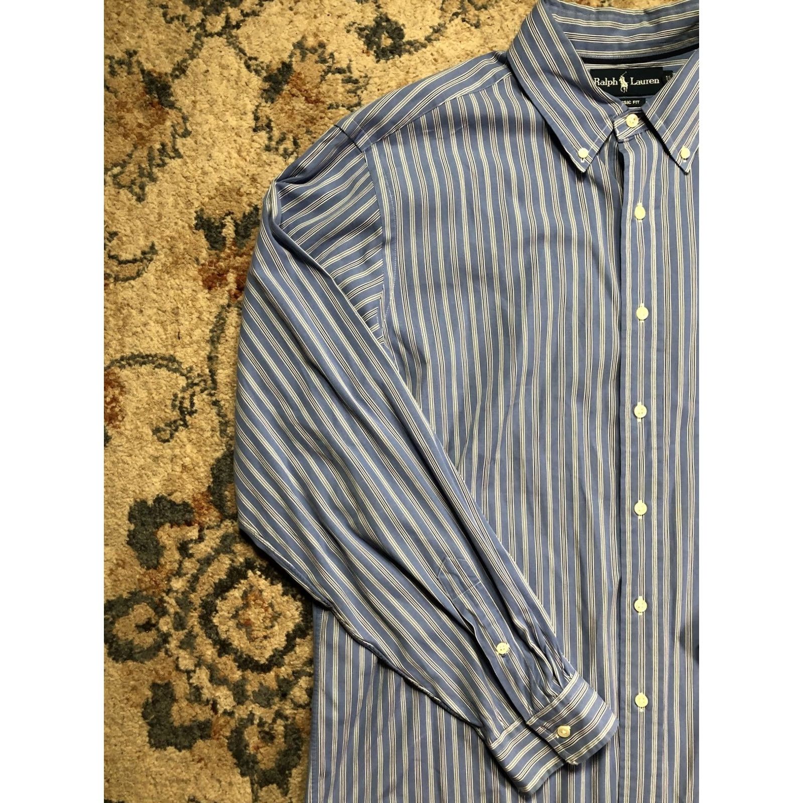 Ralph Lauren Ralph Lauren Shirt Mens XL Blue Stripe Classic Fit Long Sleeve Button Down Size US XL / EU 56 / 4 - 3 Thumbnail