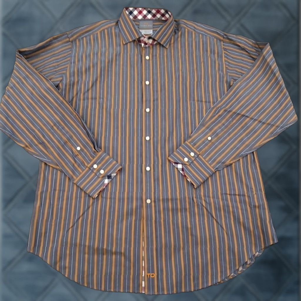 Vintage Thomas Dean Shirt Mens XL Gray Striped Long Sleeve Button Up Cotton Size US XL / EU 56 / 4 - 1 Thumbnail