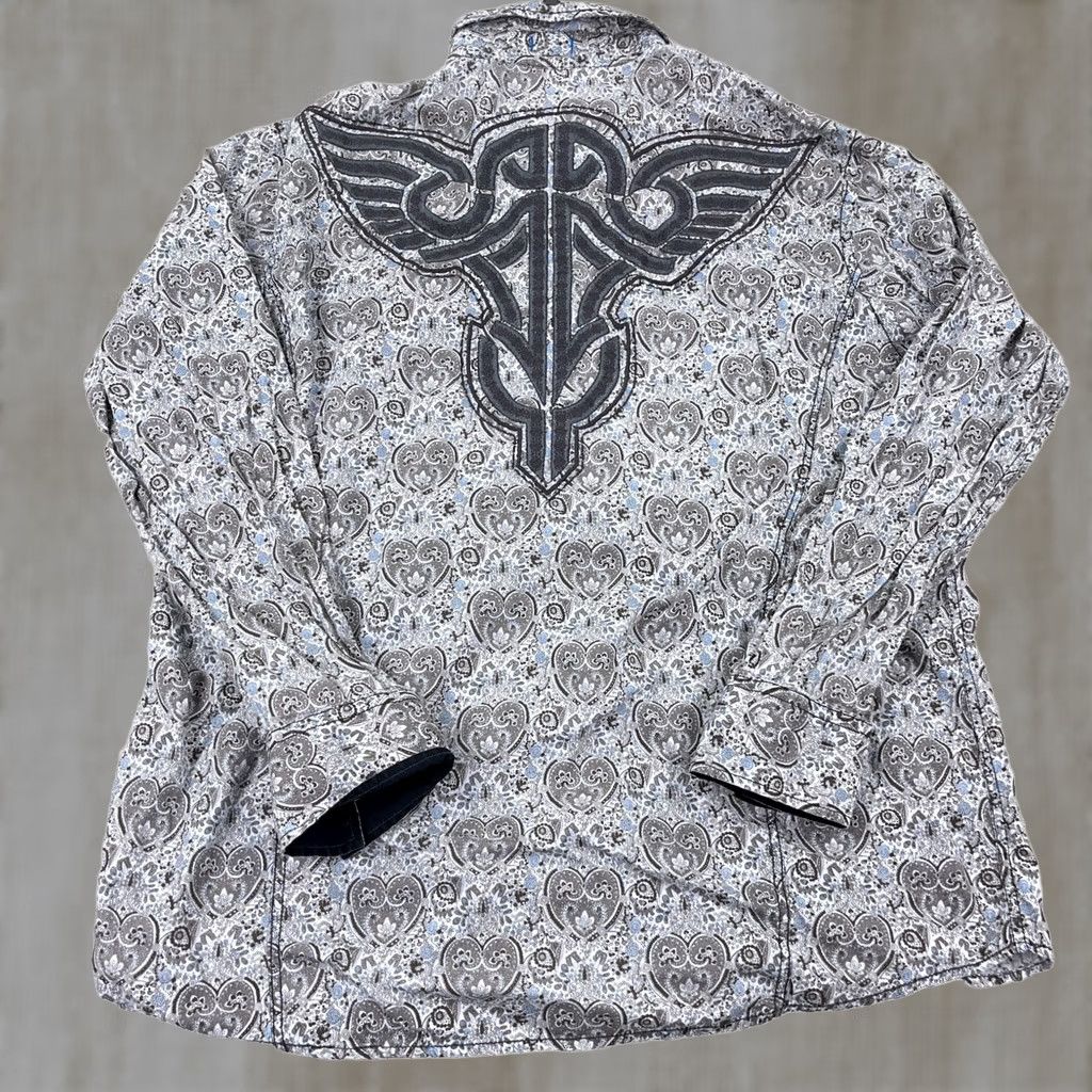 Roar Roar Shirt Men XL Gray Paisley Button Up Rockabilly Western Yoke Cross Punk MMA Size US XL / EU 56 / 4 - 1 Thumbnail