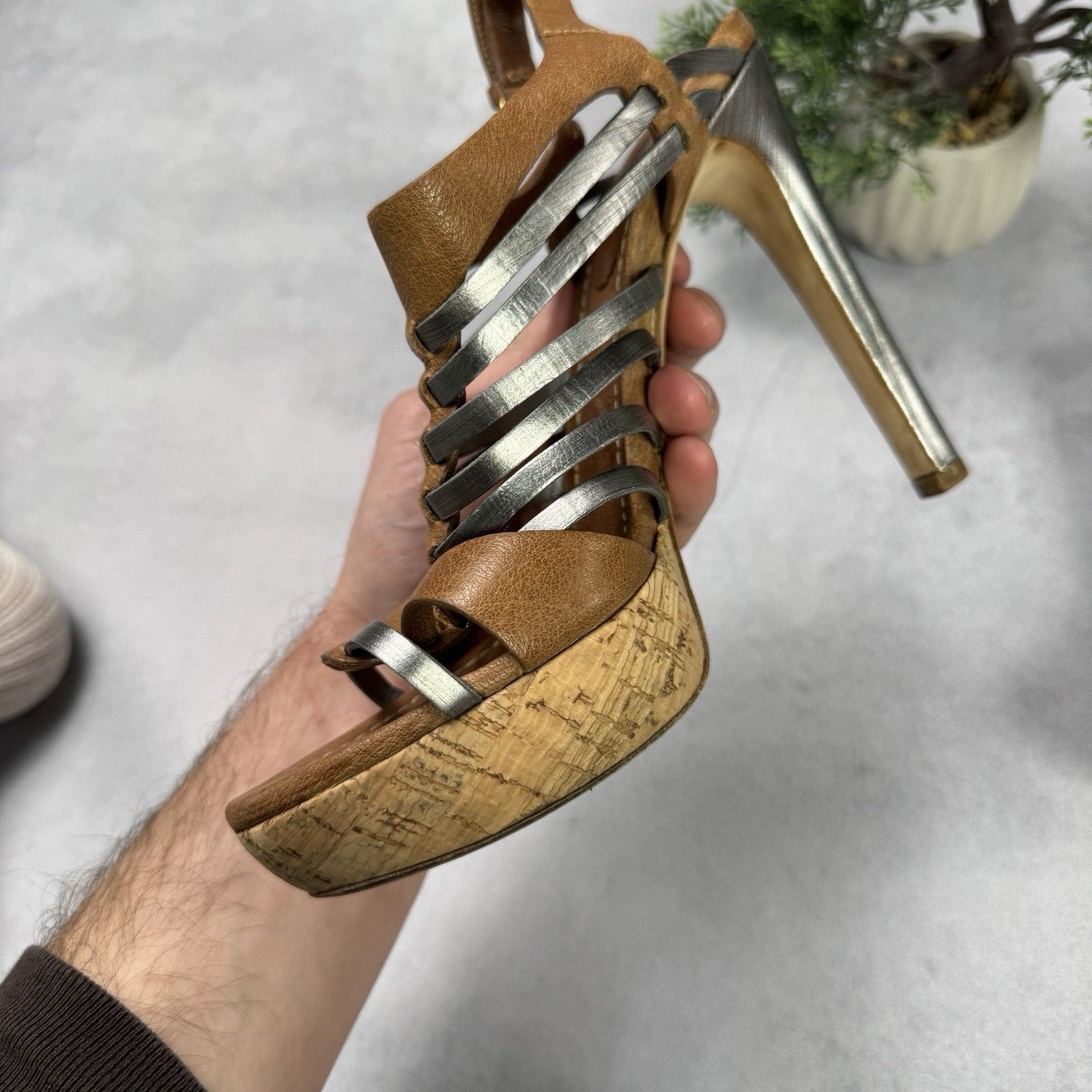 Miu Miu Miu Miu Platform Strappy Brown/ Silver Heels Sandals Size US 8.5 / IT 38.5 - 8 Thumbnail