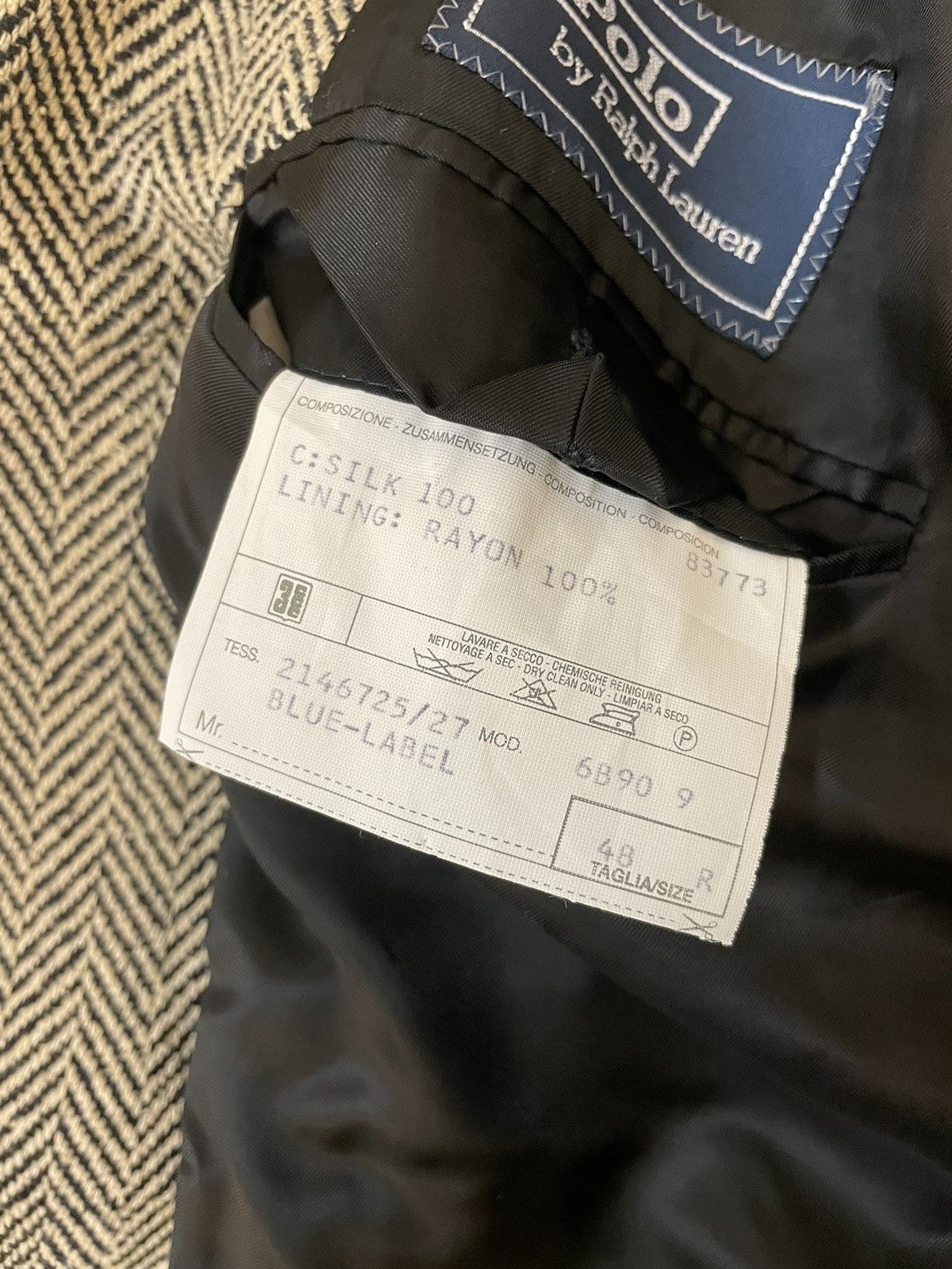 Polo Ralph Lauren × Vintage Silk Herringbone Tweed Jacket Size 48R - 7 Thumbnail