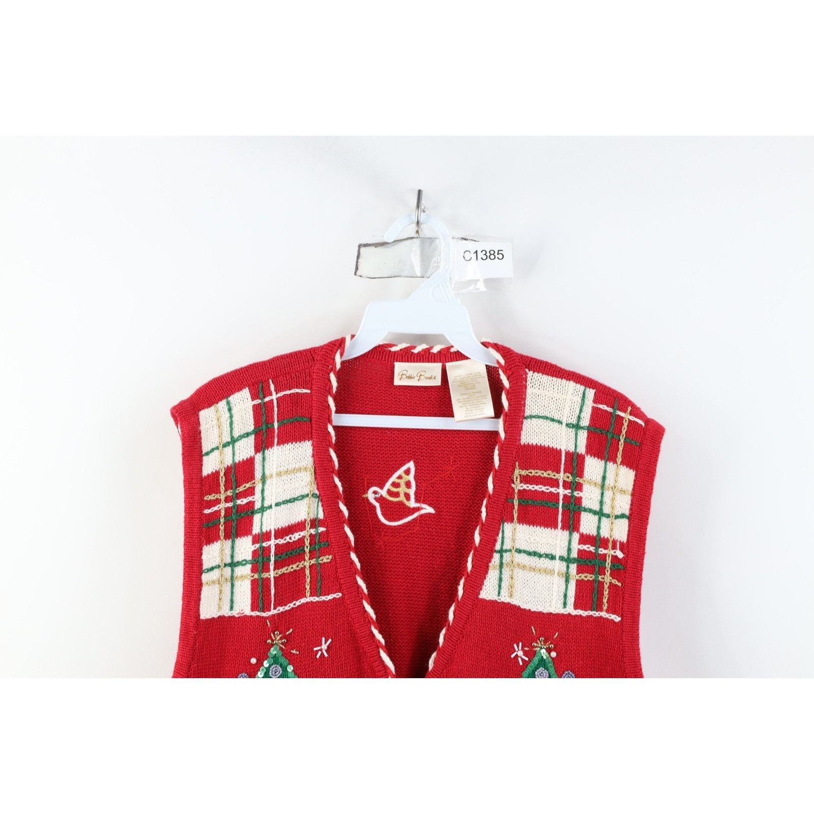 Vintage Vintage 90s Christmas Tree Dove Cardigan Sweater Vest Size L / US 10 / IT 46 - 2 Thumbnail