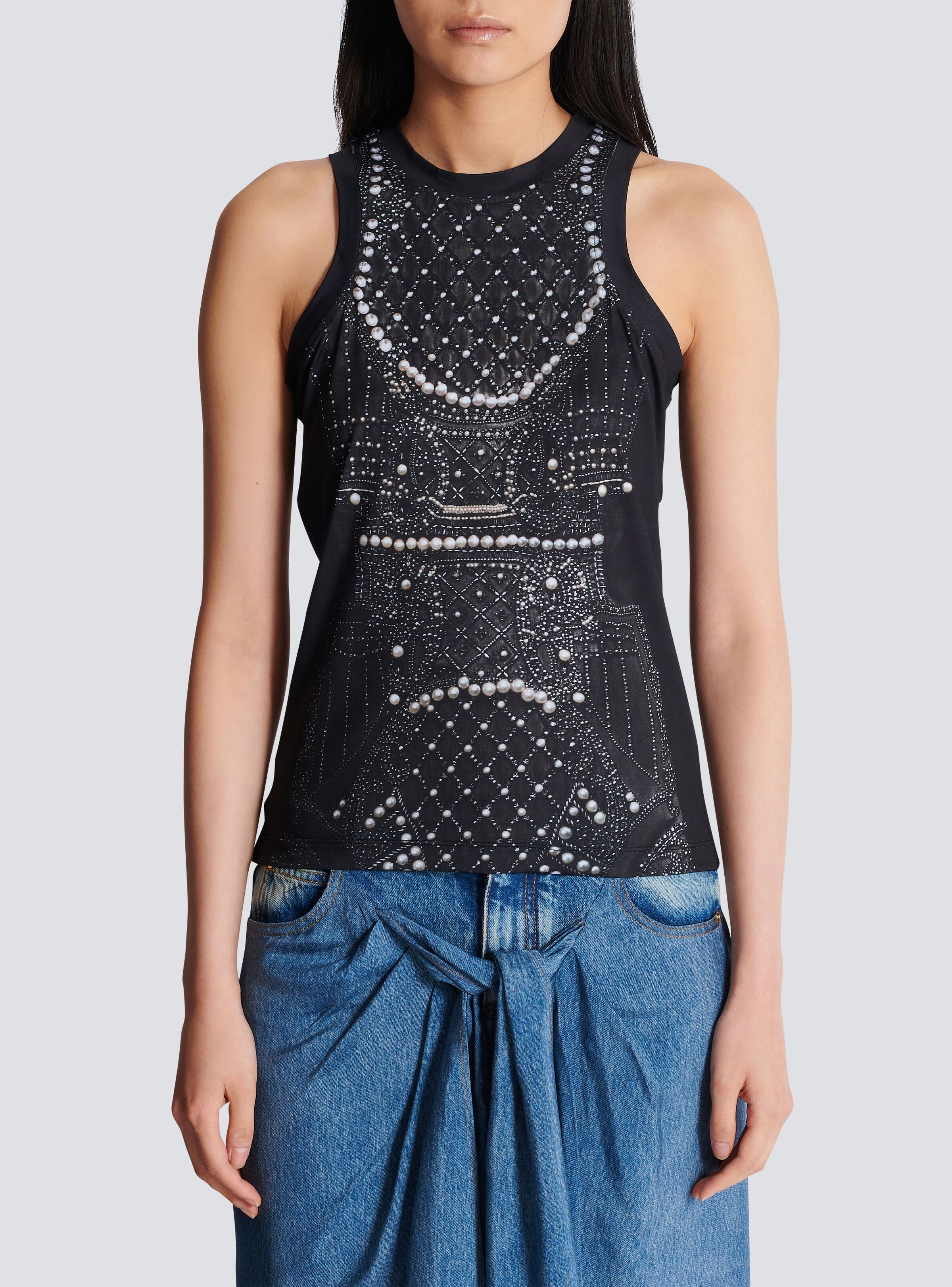 Balmain o1s1wg111225 Satin Jersey Tank Top in Black Size XL / US 12-14 / IT 48-50 - 2 Thumbnail