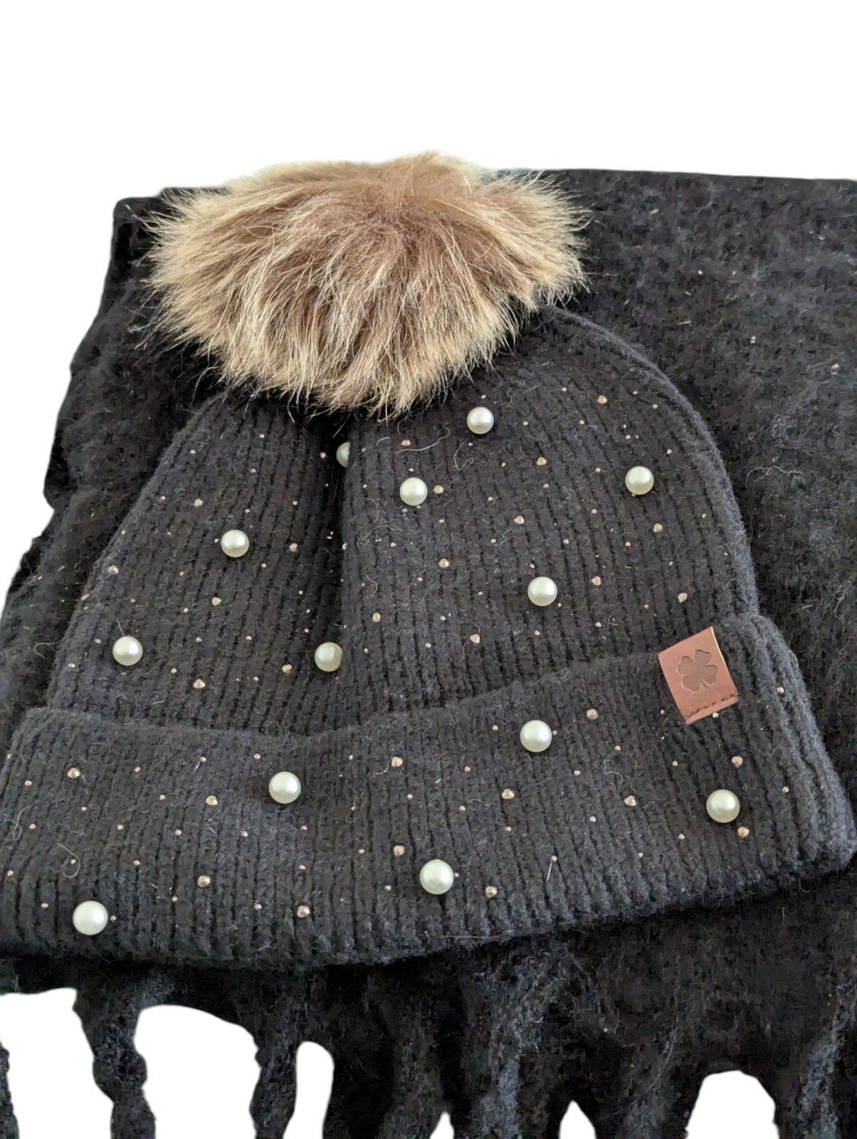 Lucky Brand Lucky Brand Womens 2 Piece Hat Scarf Set Black Pearl Stars Size ONE SIZE - 2 Thumbnail