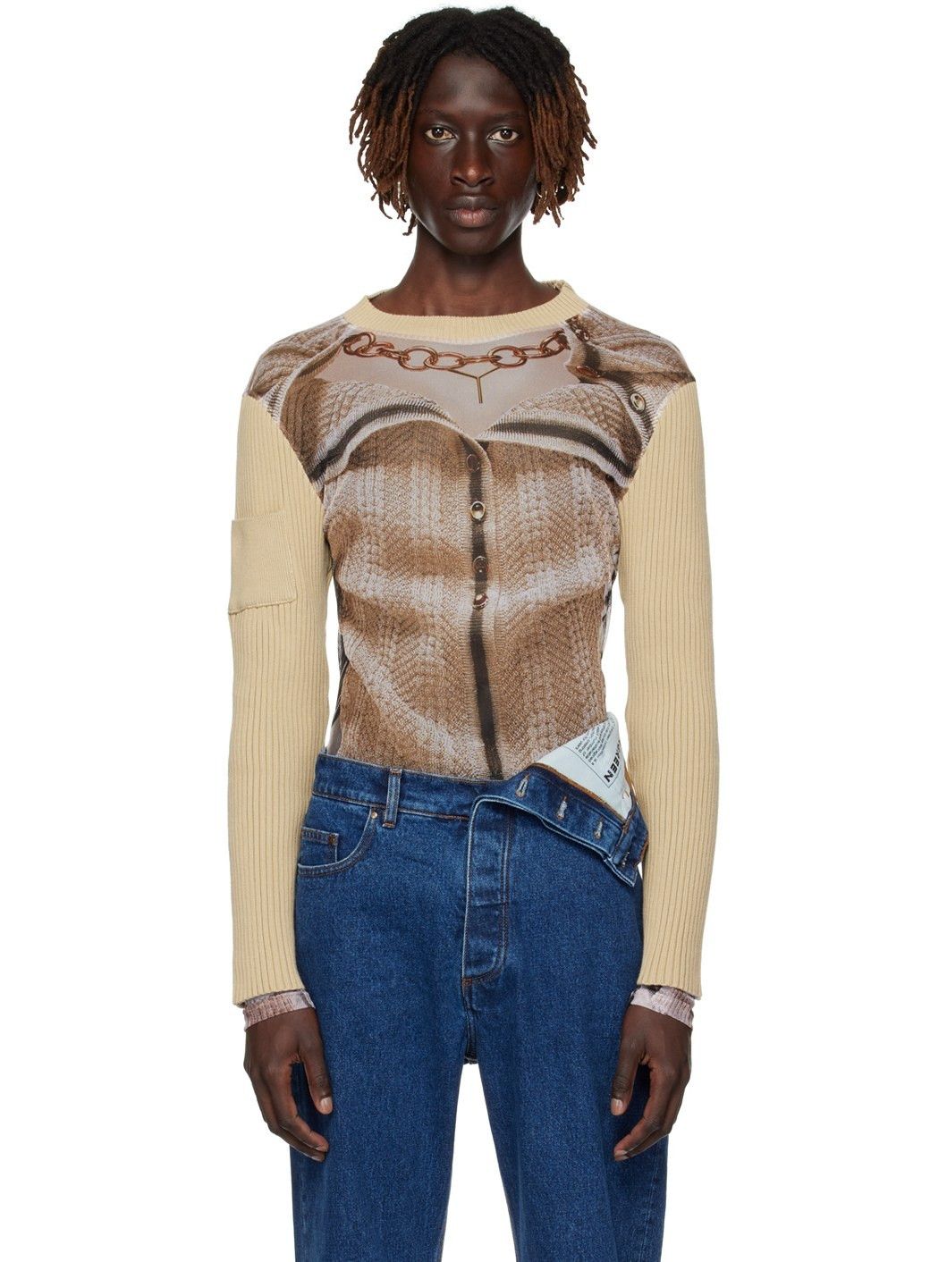 Jean Paul Gaultier × Y/Project Beige Trompe L'oeil Sweater Size US XS / EU 42 / 0 - 2 Thumbnail