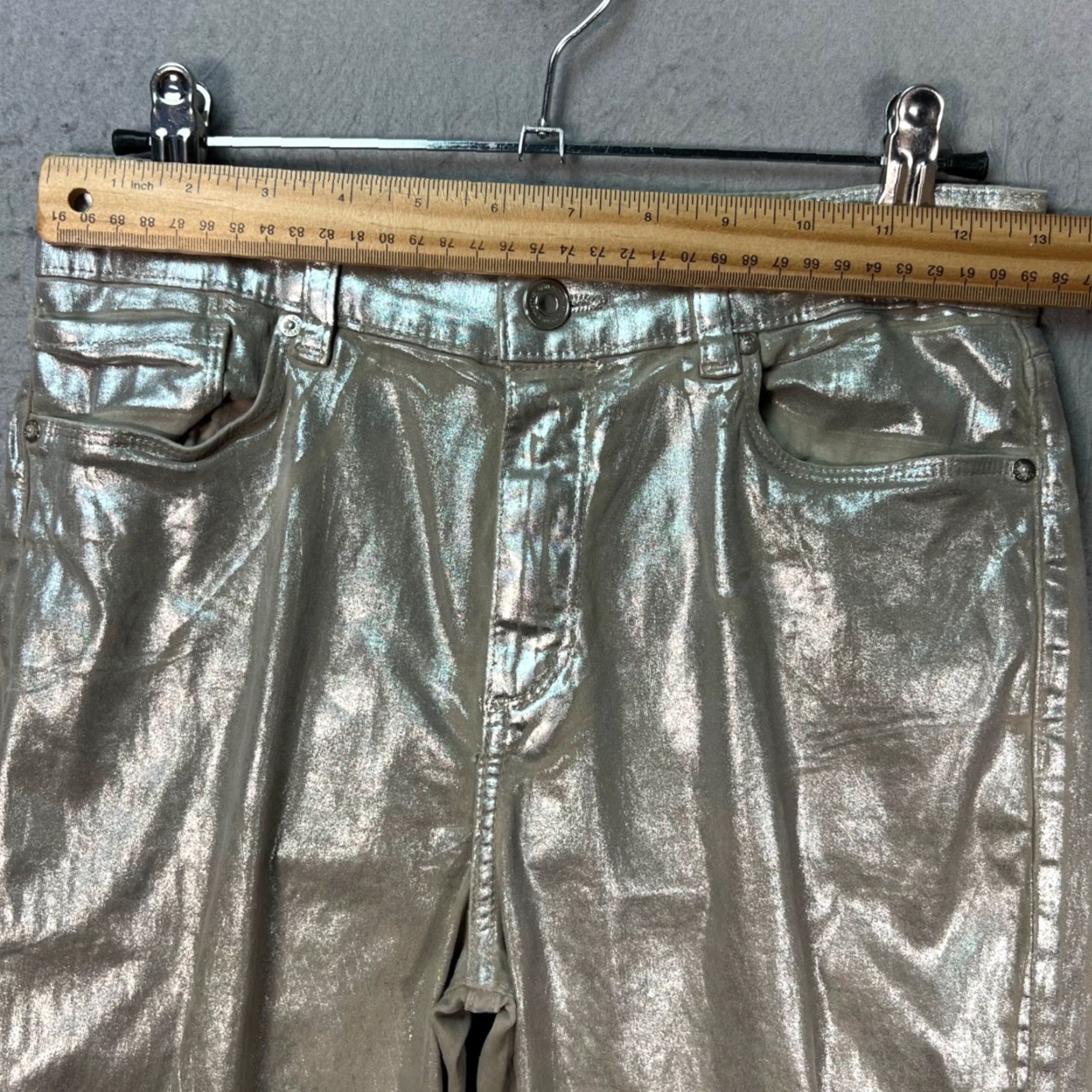 Allsaints AllSaints Womens Jeans Skinny Denim 28 Silver Foil Metallic 5-Pocket Zip Mid Rise Cotton Lyocell USPS Next Day Shipping Womens Size 28" / US 6 / IT 42 - 5 Thumbnail