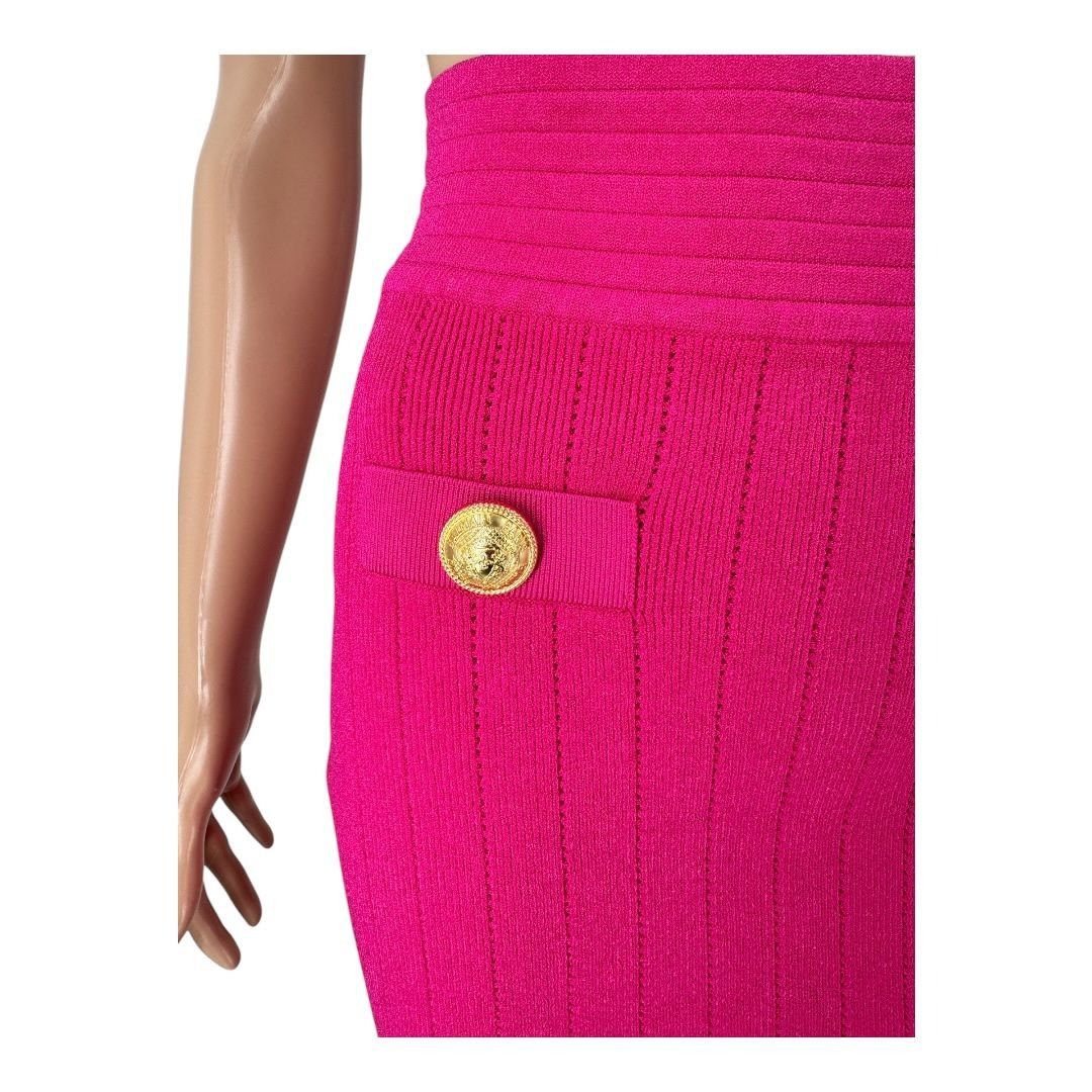 Balmain Balmain Ribbed Knit Mini Skirt Fuchsia Button FR36 US4 NWT Size 27" / US 4 / IT 40 - 2 Thumbnail