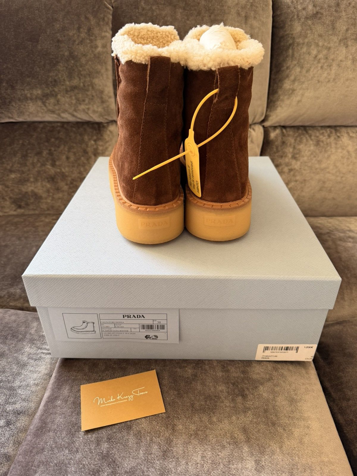 Prada BNWT $1450 Prada Brown Suede Leather Lambskin Fur Boots Size US 8 / IT 38 - 7 Thumbnail