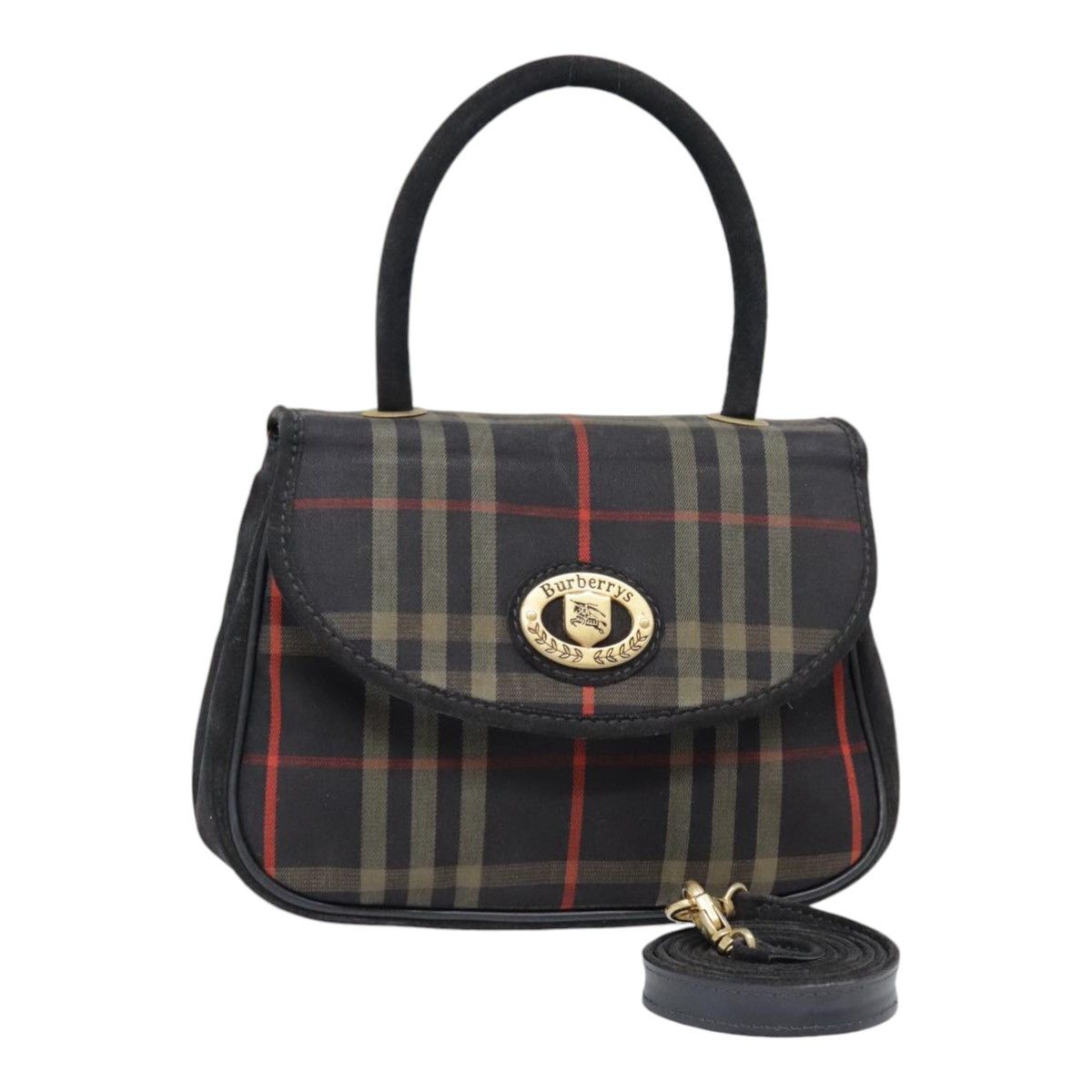 Nova Check Navy Canvas Handbag (Pre-Owned)