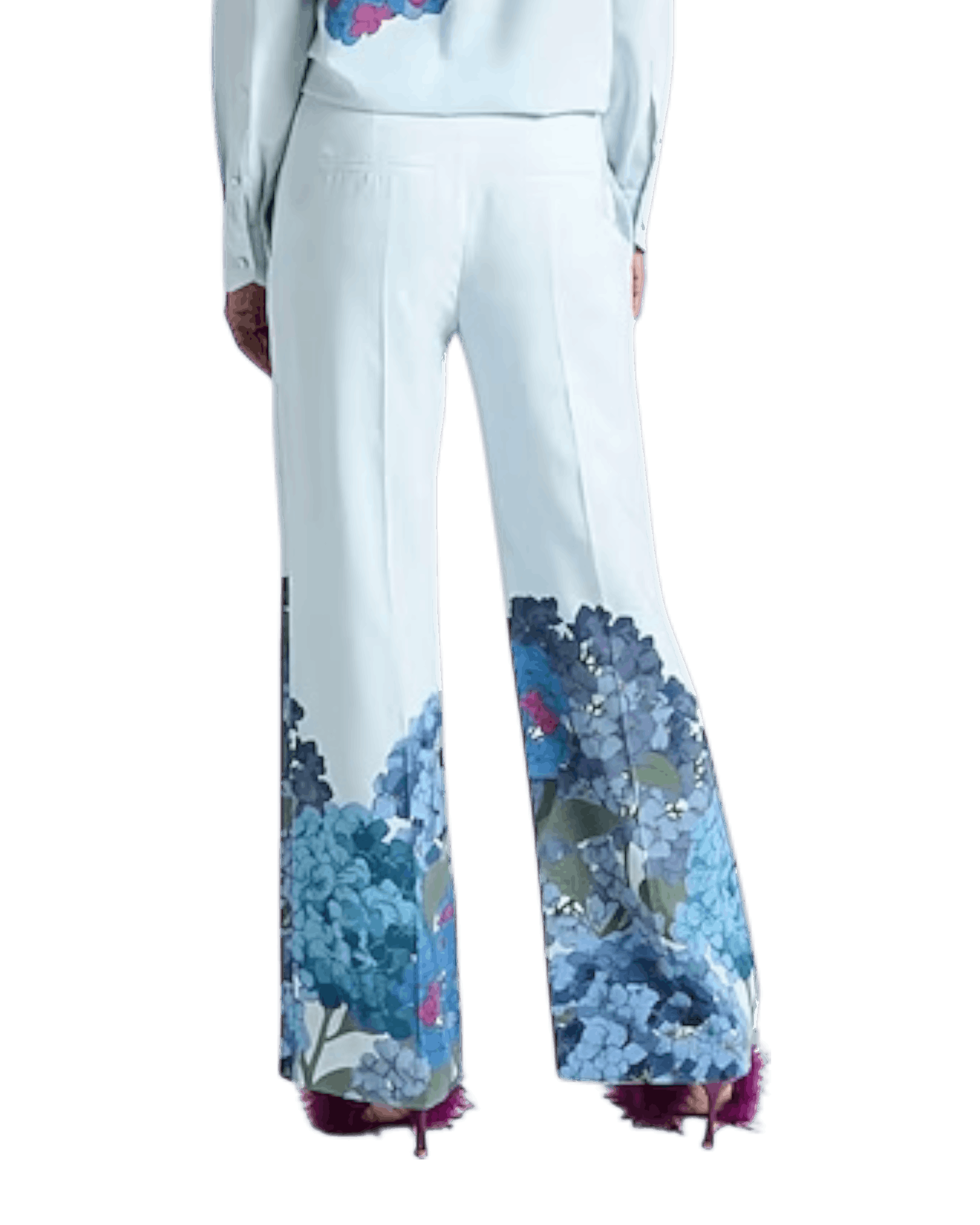 Valentino Valentino Macro Ortensia Printed Silk Flared Pants Size 27" / US 4 / IT 40 - 4 Thumbnail