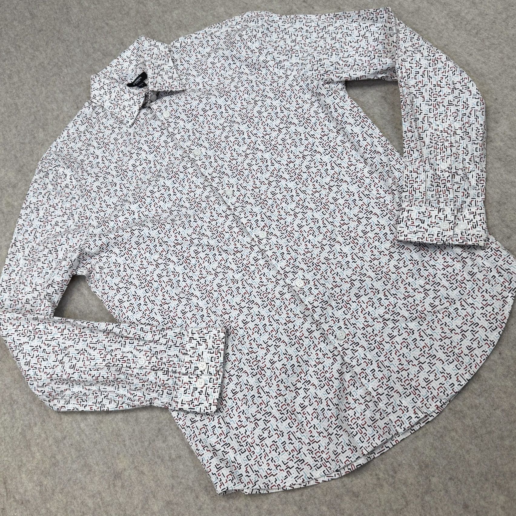 Express Express Shirt Mens Medium White Geometric Slim Fit Long Sleeve Button Down Size US M / EU 48-50 / 2 - 2 Thumbnail