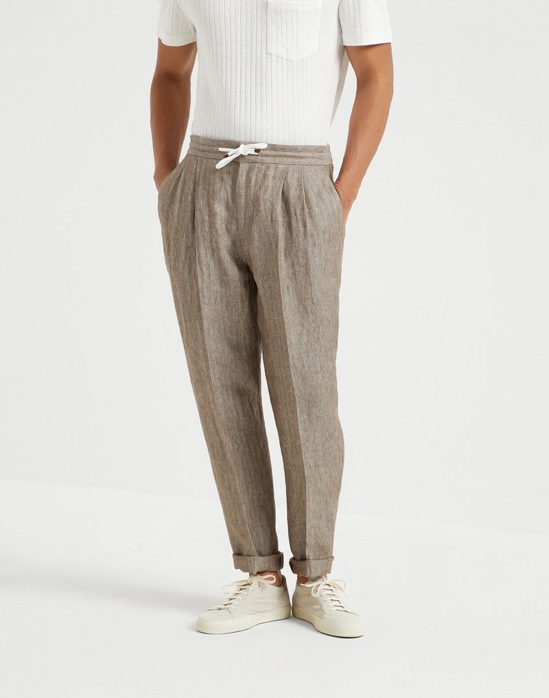 Brunello Cucinelli o1la1rc1a0326 Délavé Linen Chevron Leisure Fit Trousers Size US 32 / EU 48 - 1 Thumbnail