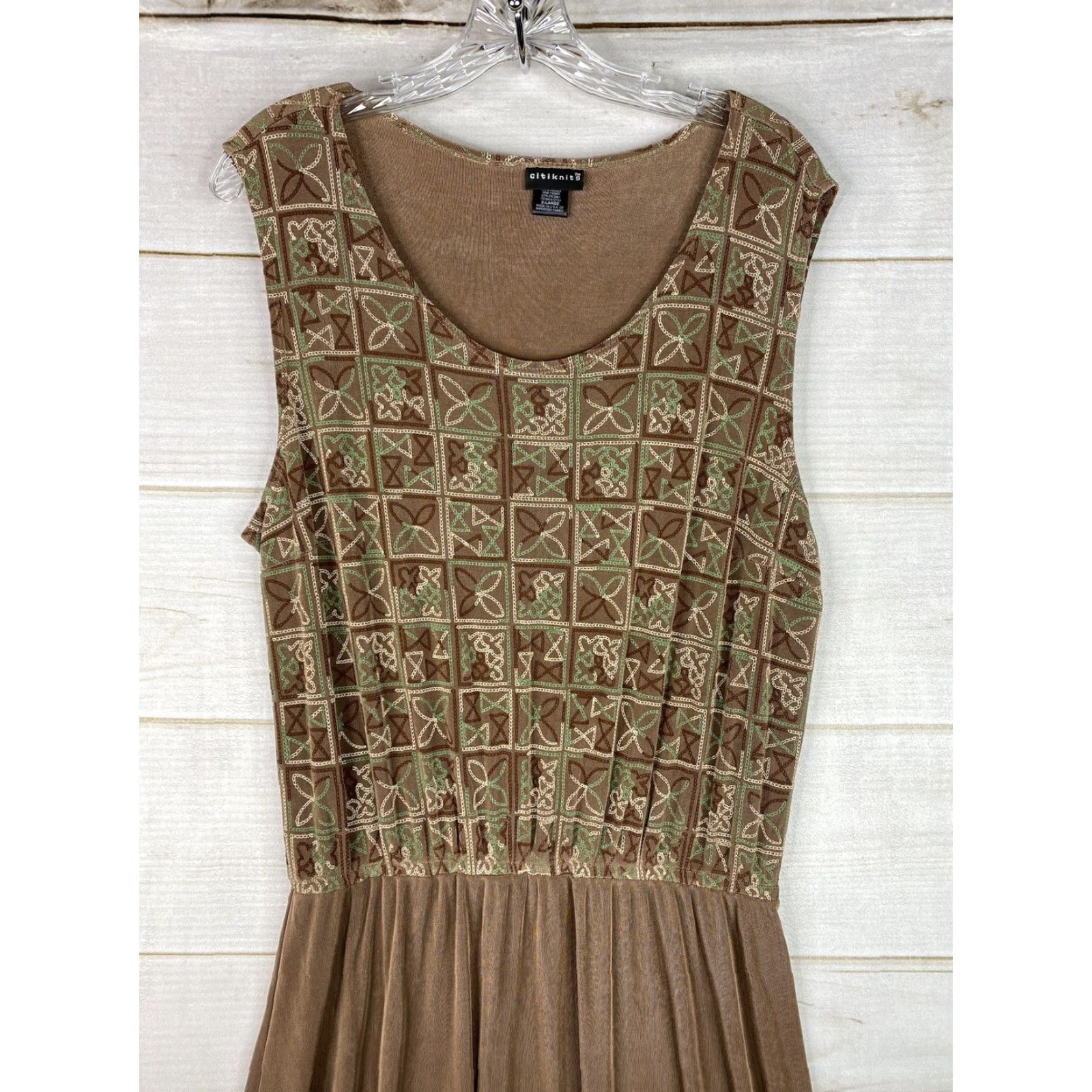 Vintage Citiknits Dress Womens XL Brown Printed Sleeveless Scoop Neck Maxi Travel Knit Size XL / US 12-14 / IT 48-50 - 2 Thumbnail