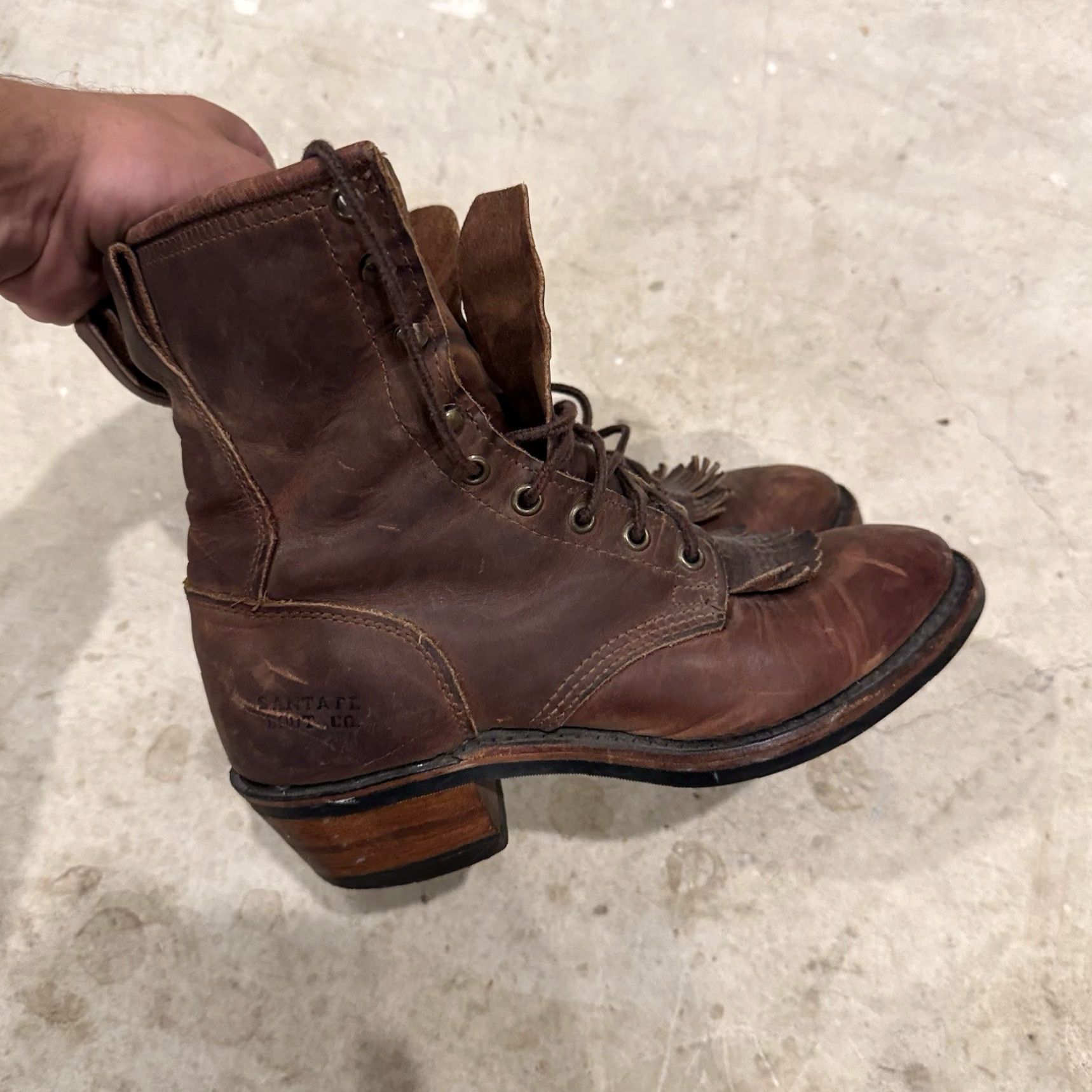 Vintage VINTAGE Santa Fe Boot Co. All Leather Womens 7 M Country Fray Heel Boots Renaissance Boots Brown Western Renaissance Womens 7 M Size US 7 / IT 37 - 2 Thumbnail
