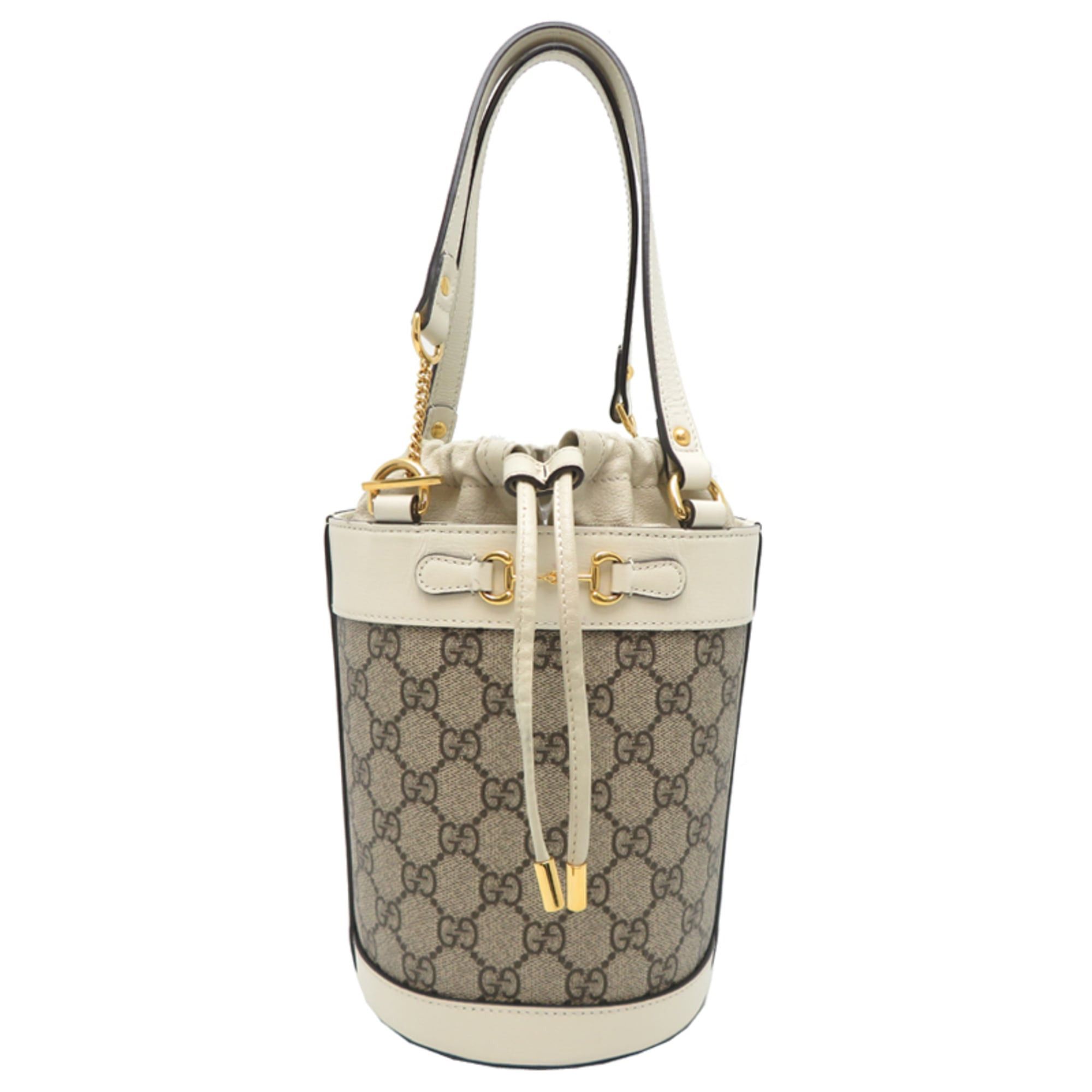 Gucci Gucci Logo Horsebit Bucket Bag, Women's Handbag, 637115 GG Supreme, White Size ONE SIZE - 1 Thumbnail
