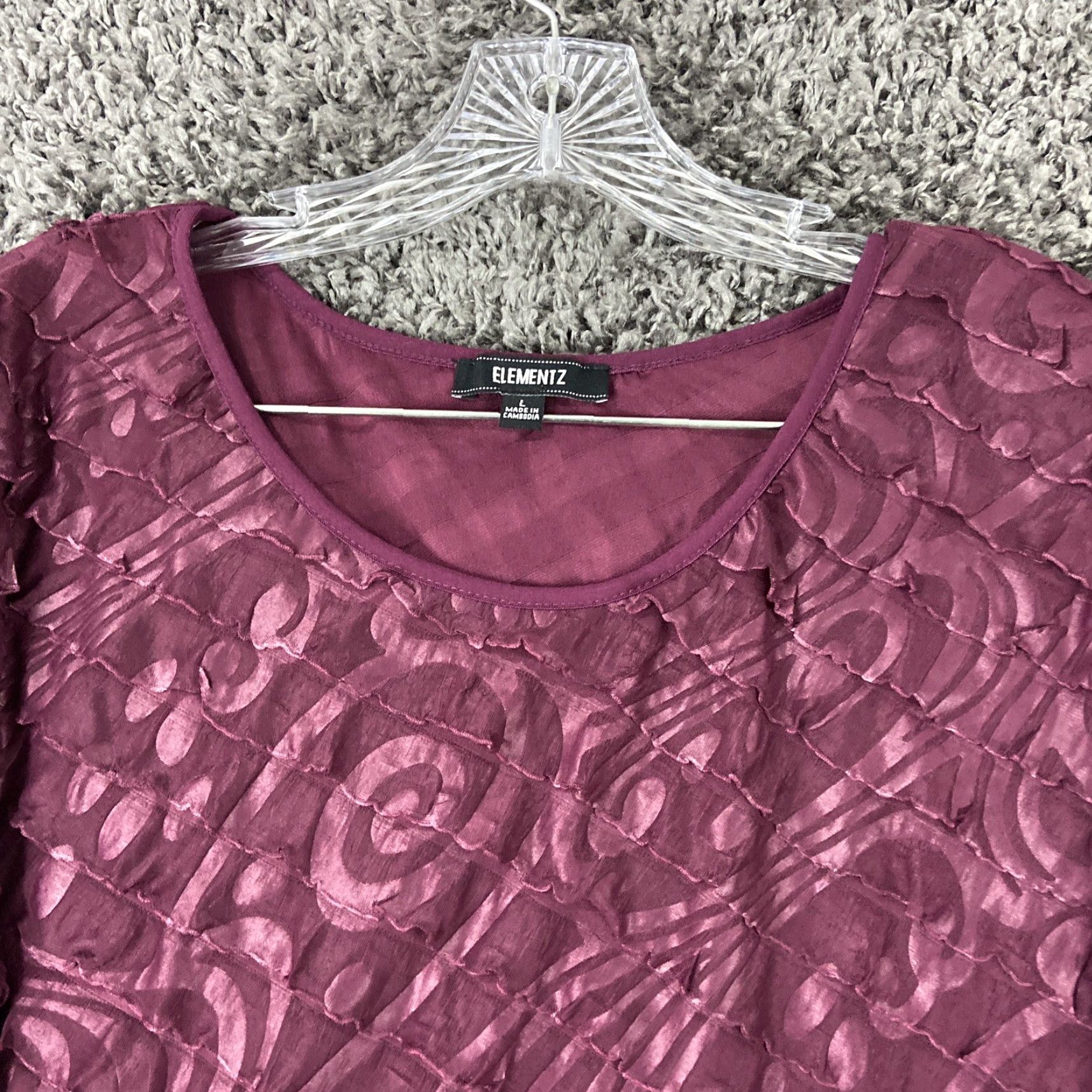 Element ELEMENTZ Blouse Shirt Women L Purple 3/4 Sleeve with Ruffles Ladies Top Size L / US 10 / IT 46 - 6 Thumbnail