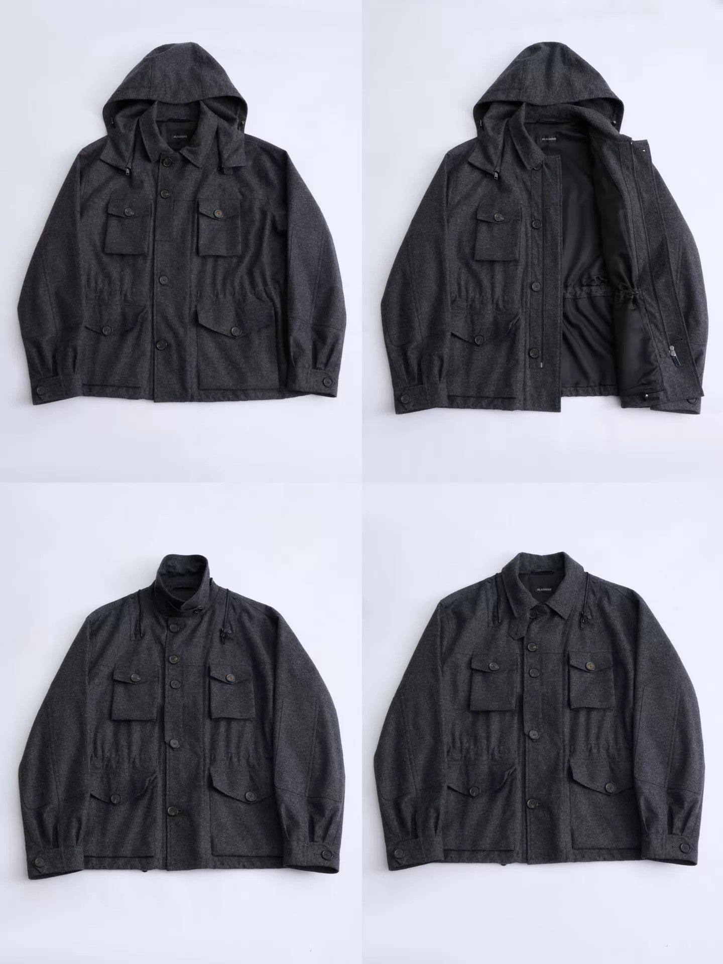 Raf Simons 00s JIL SANDER Raf Simons Gray Wool Hooded Jacket Size US L / EU 52-54 / 3 - 8 Thumbnail