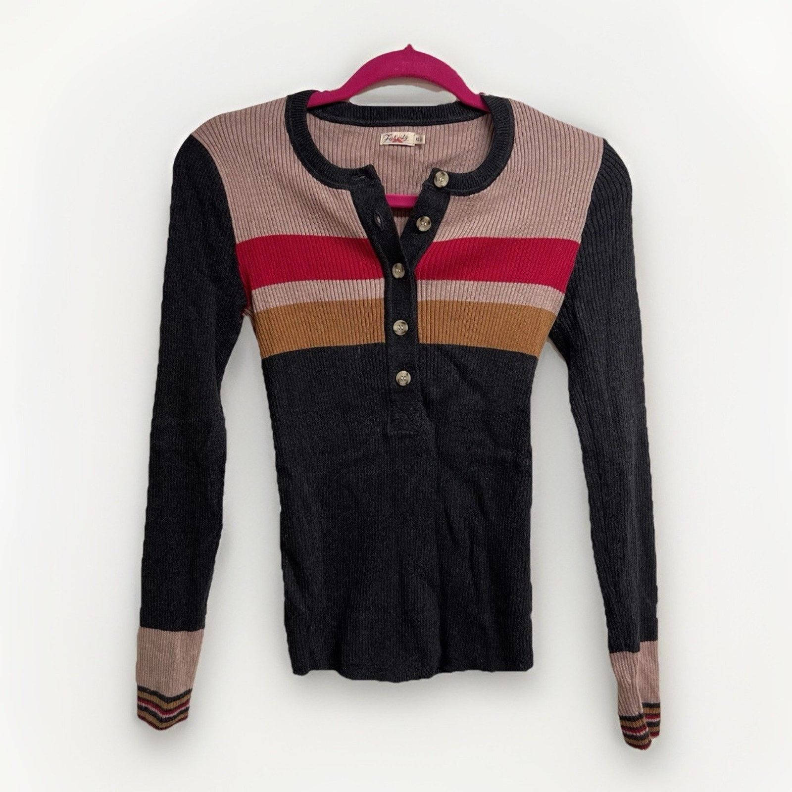 Faherty Faherty Mikki XS Henley Cotton Cashmere Long Sleeve Ribbed Size XS / US 0-2 / IT 36-38 - 1 Thumbnail