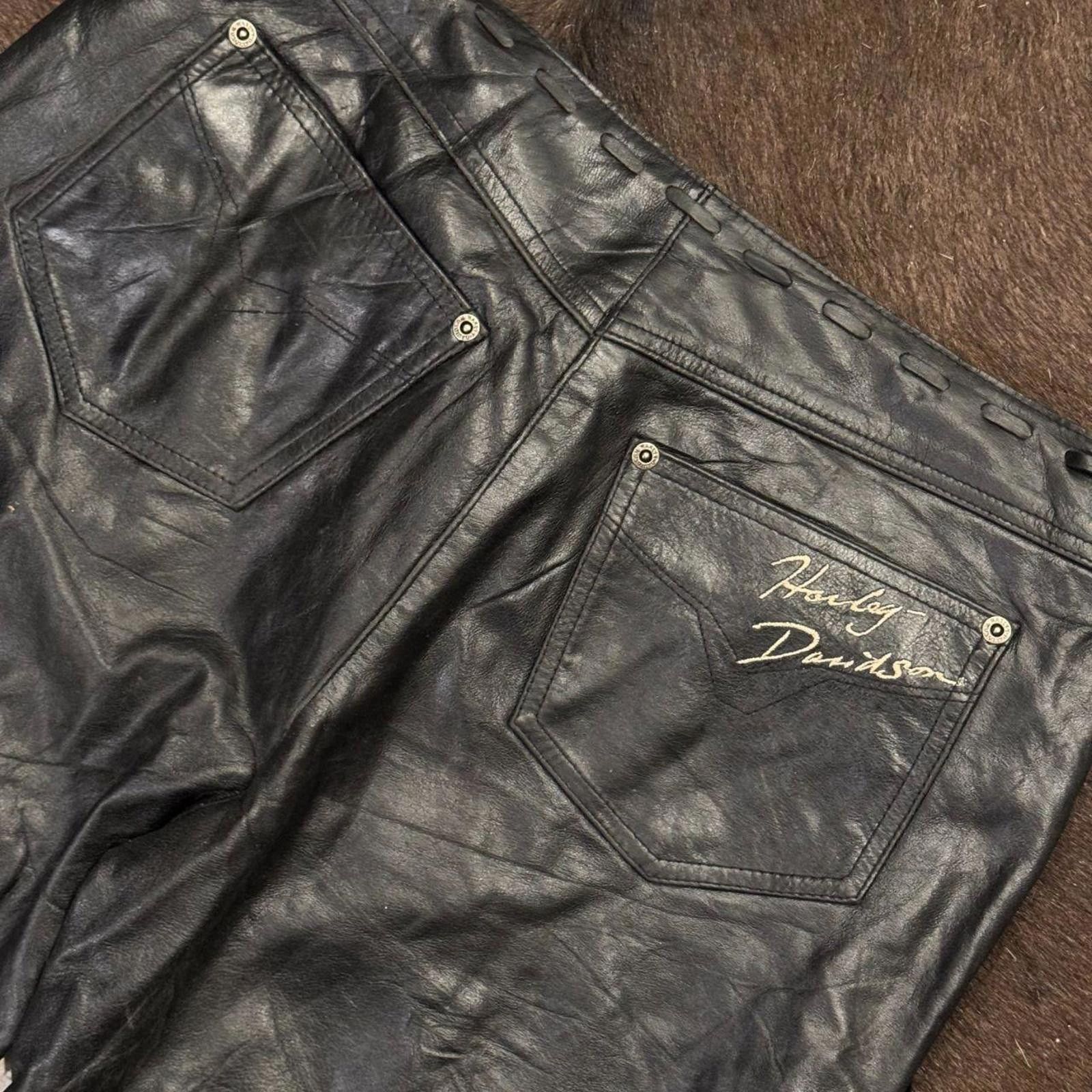 Harley Davidson 🖤 Vintage Rare Heavy Studded Harley-Davidson Leather Pants Size US 30 / EU 46 - 5 Thumbnail