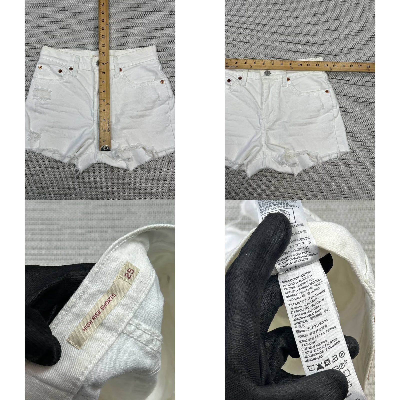 Levi's Levi'S Shorts Womens 25 White Denim Mid Rise Cut Offs Size 42" / US 20 - 8 Thumbnail