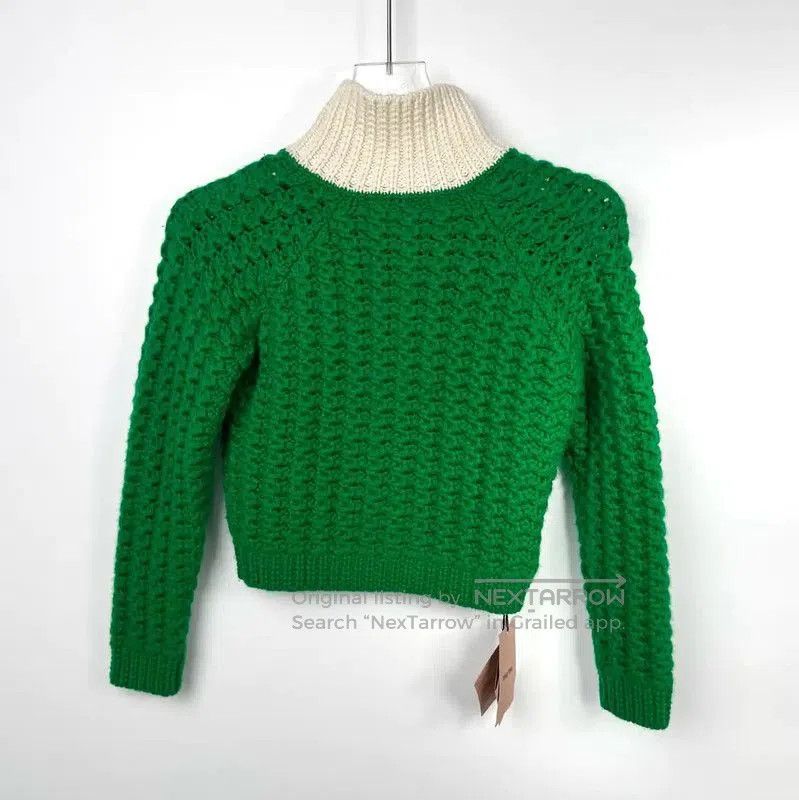 Miu Miu Miu Miu Green Wool Sweater with Cream Collar . Size S / US 4 / IT 40 - 2 Thumbnail