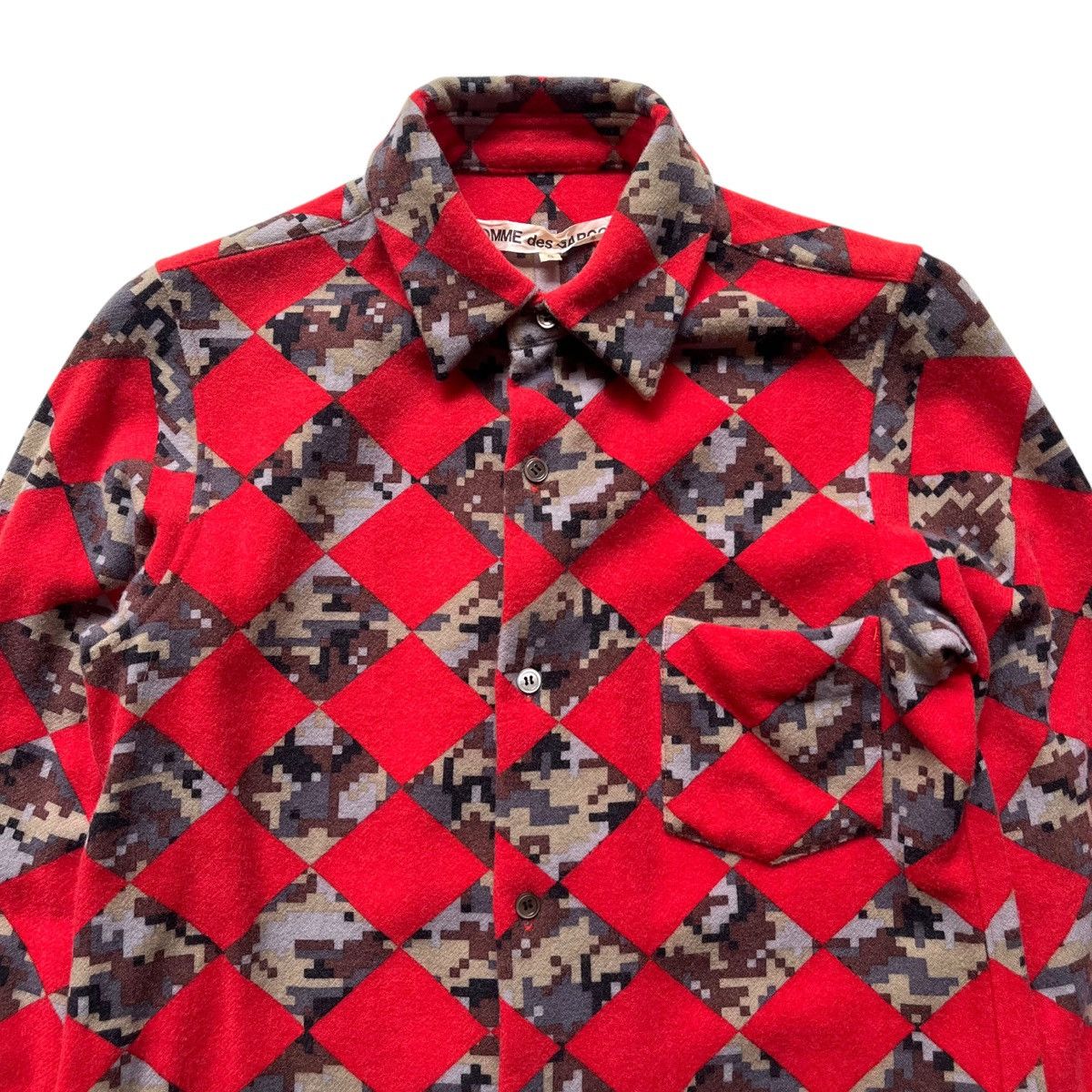 Comme des Garcons × Comme des Garcons Homme × Comme des Garcons Homme Deux AW03 Comme des Garcons Check Pixel Red Wool Shirt Size US S / EU 44-46 / 1 - 2 Thumbnail