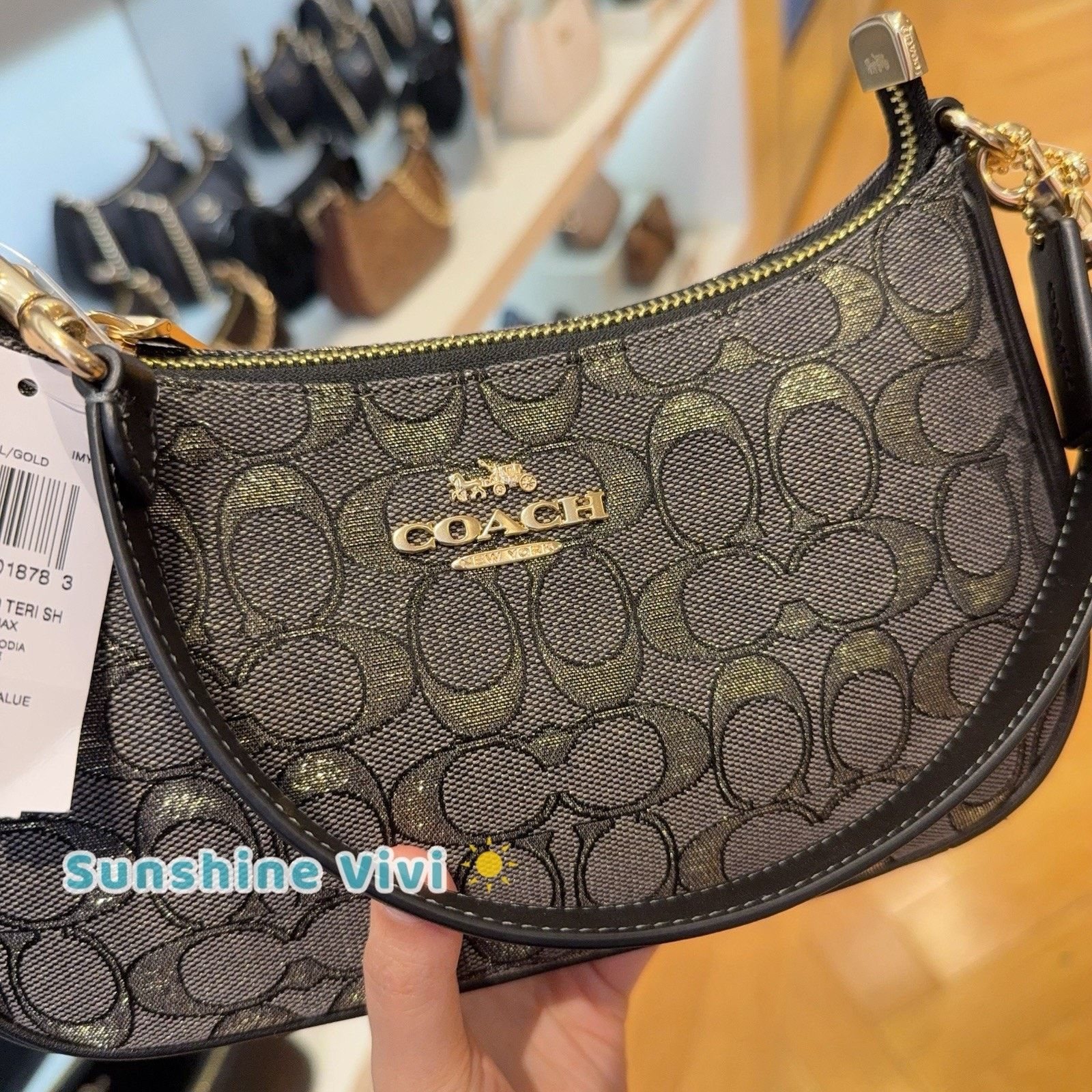 Coach NWT Coach Teri Shoulder Bag Jacquard CCZ02 Charcoal/Gold Size ONE SIZE - 2 Thumbnail