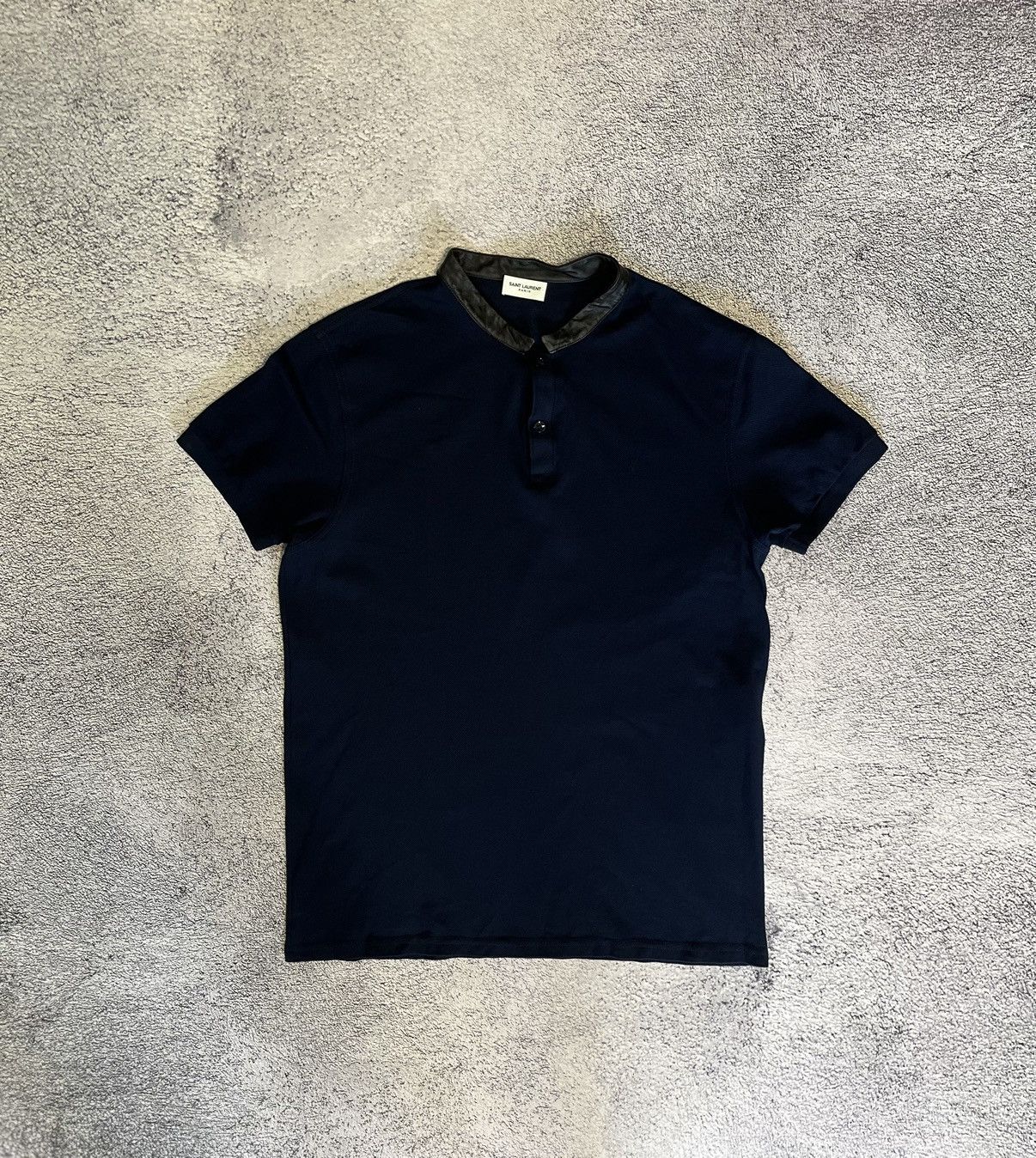 Saint Laurent Paris Saint Laurent Mens T - Shirt Polo Leather Collar Blue Size US L / EU 52-54 / 3 - 1 Thumbnail
