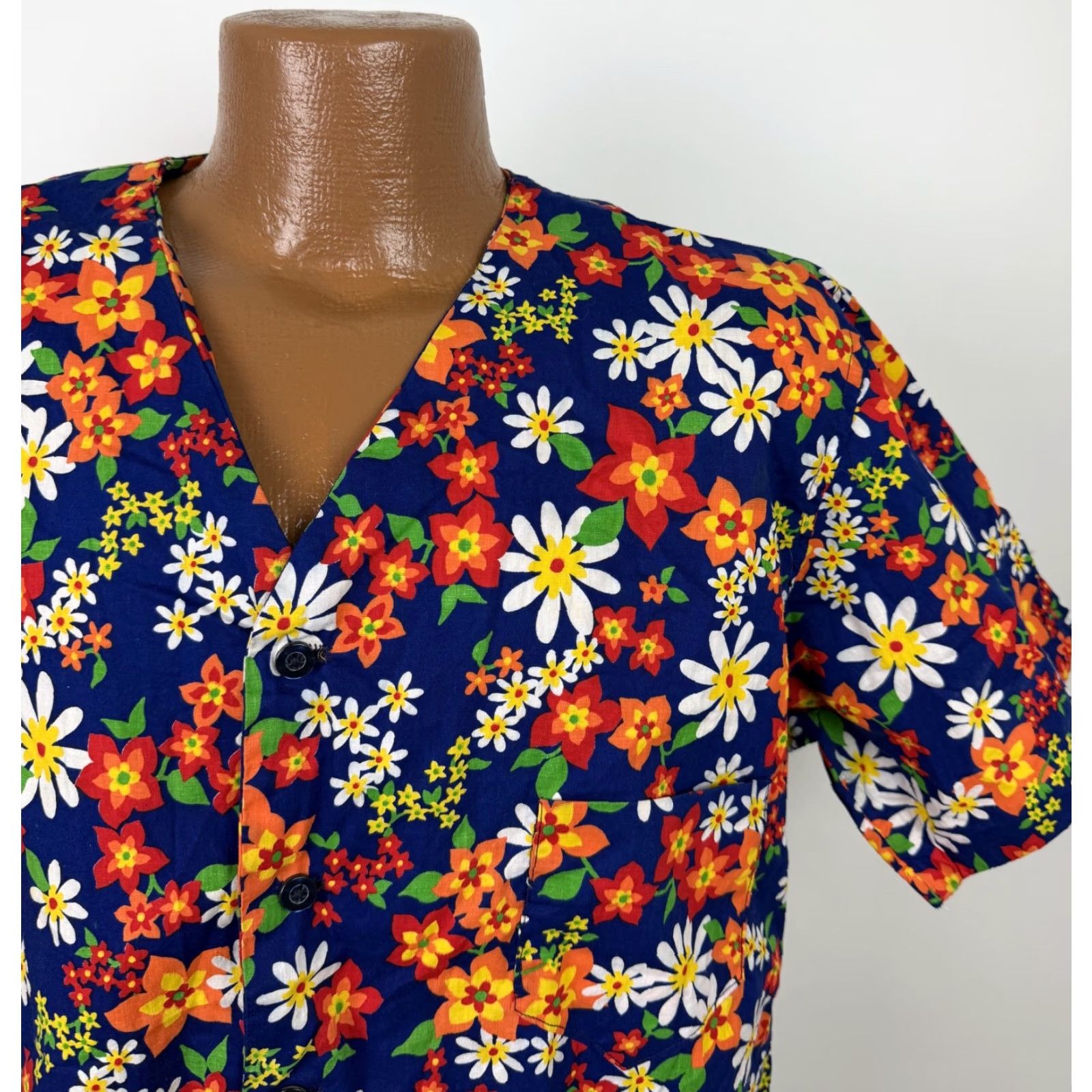 Vintage VINTAGE Handmade Floral Pajama Top Mens Large Blue Short Sleeve Baseball Jersey 70s Hippie Size US L / EU 52-54 / 3 - 3 Thumbnail