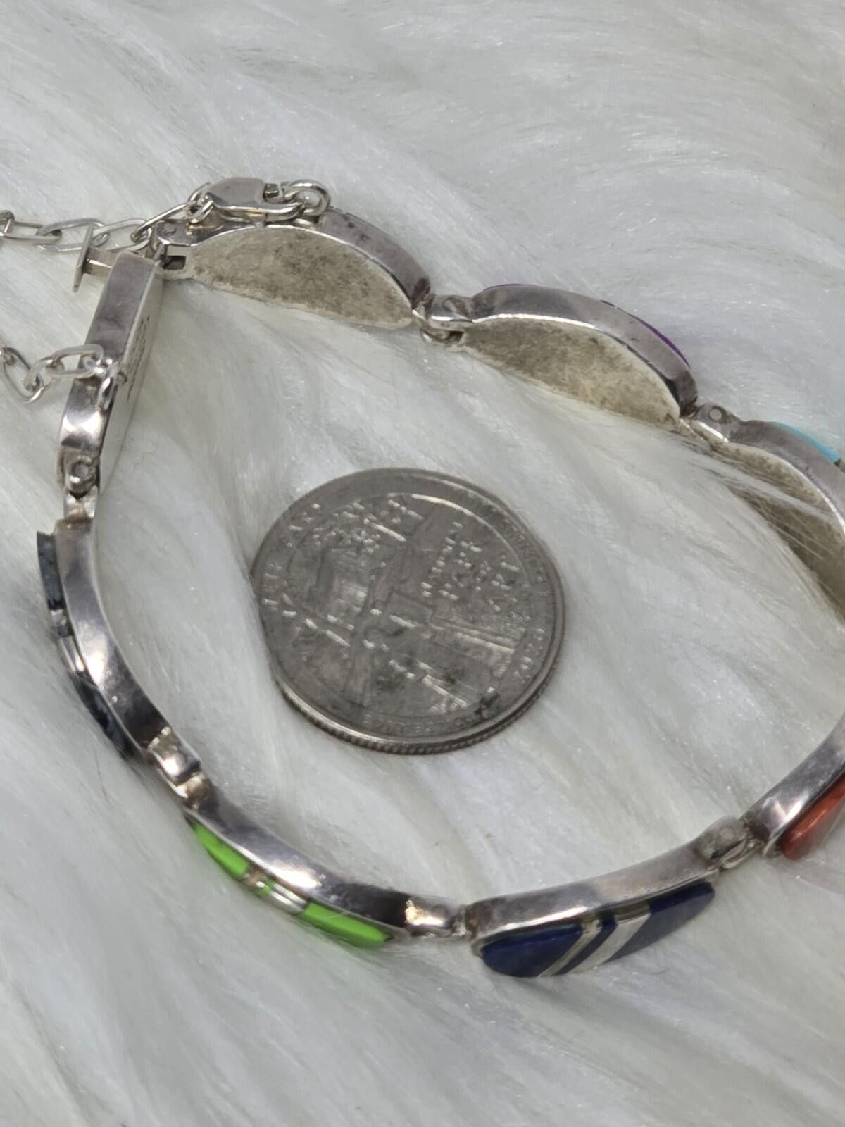 Other Calvin Begay Navajo Multi Stone Inlay Sterling Bracelet Size ONE SIZE - 2 Thumbnail