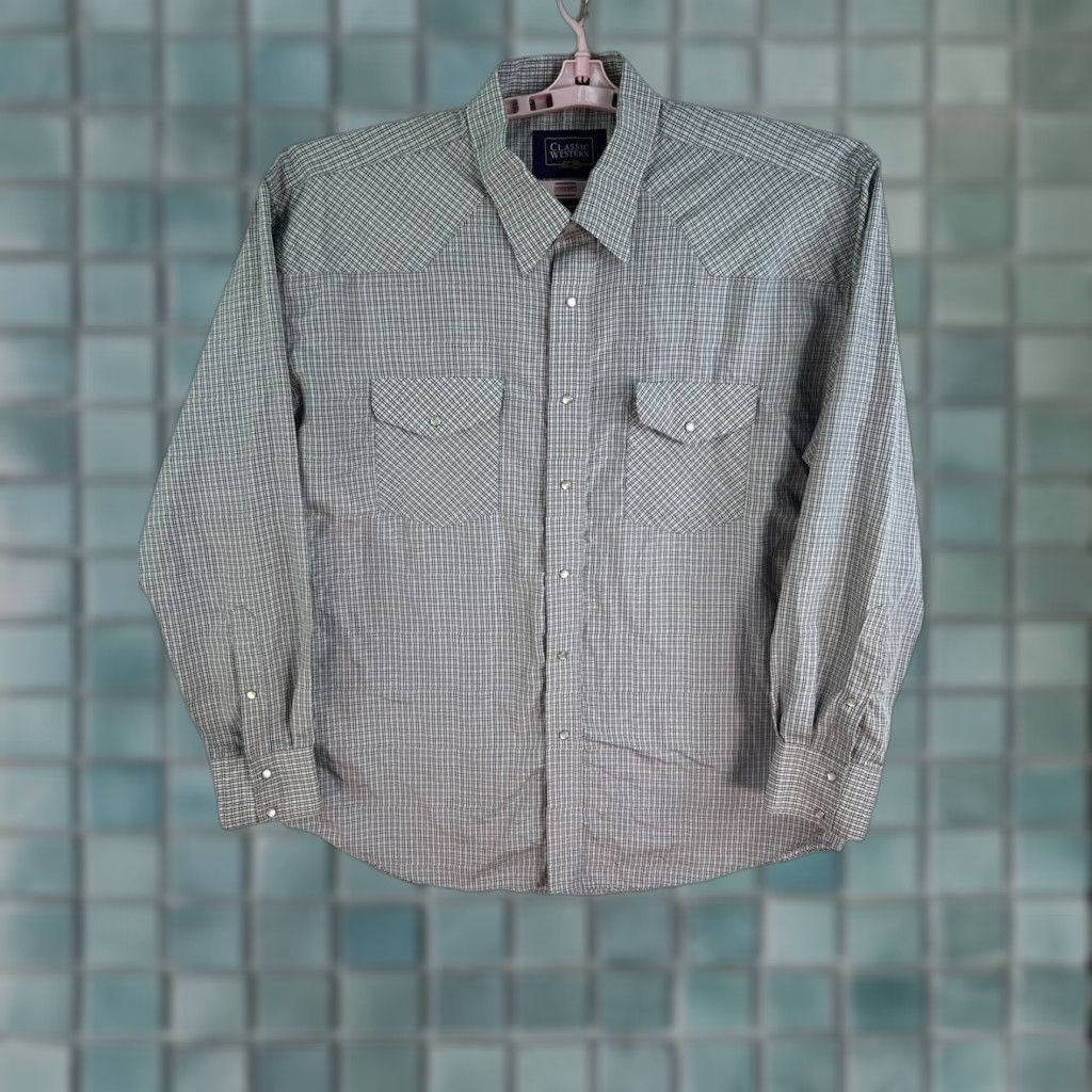Vintage Western Pearl Snap Shirt Mens 2XL Gray Check Button-Up Long Sleeve Size US XXL / EU 58 / 5 - 1 Thumbnail