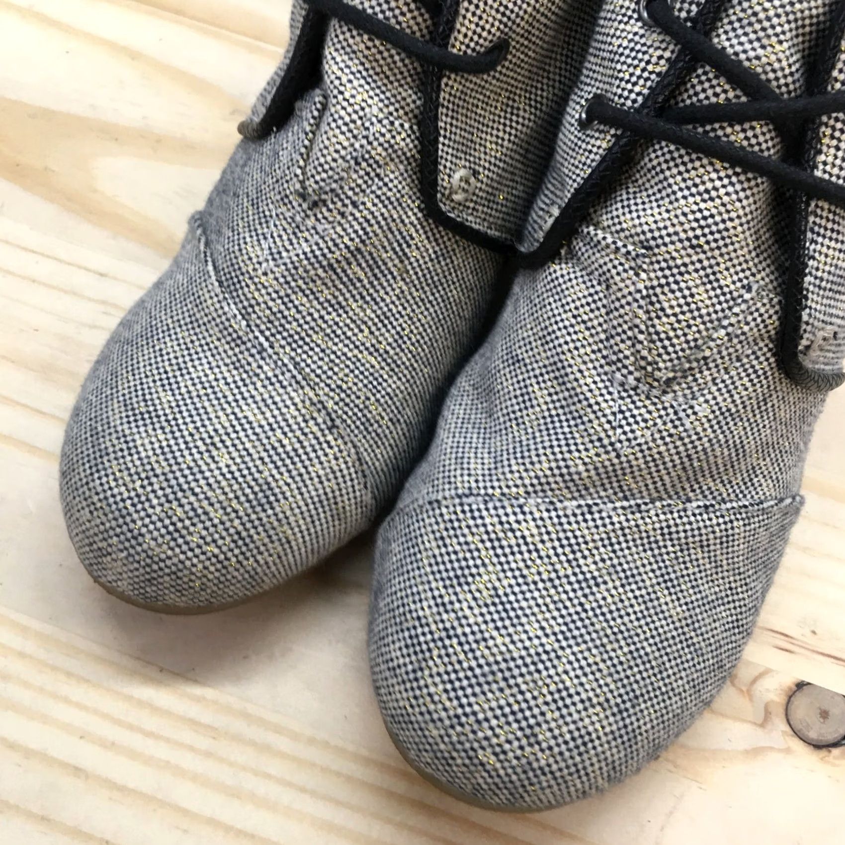 Toms Toms Womens 8 Desert Lace Up Wedge Ankle Bootie Grey Fabric Casual Boots 690515 Size US 8 / IT 38 - 4 Thumbnail