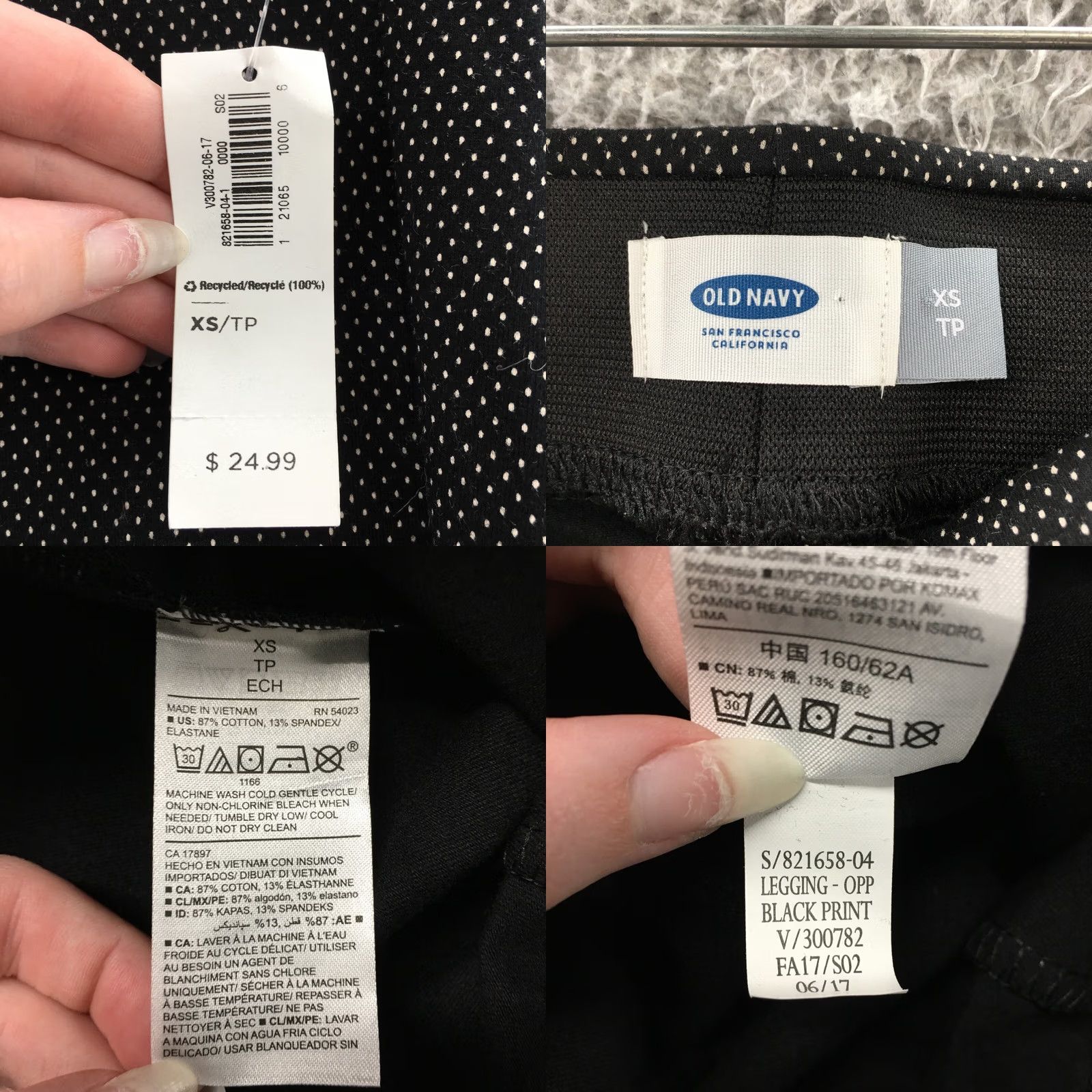 Old Navy Old Navy Leggings Womens XS Black Polka Dots Mid Rise Pull On NEW Size 26" / US 2 / IT 38 - 10 Thumbnail