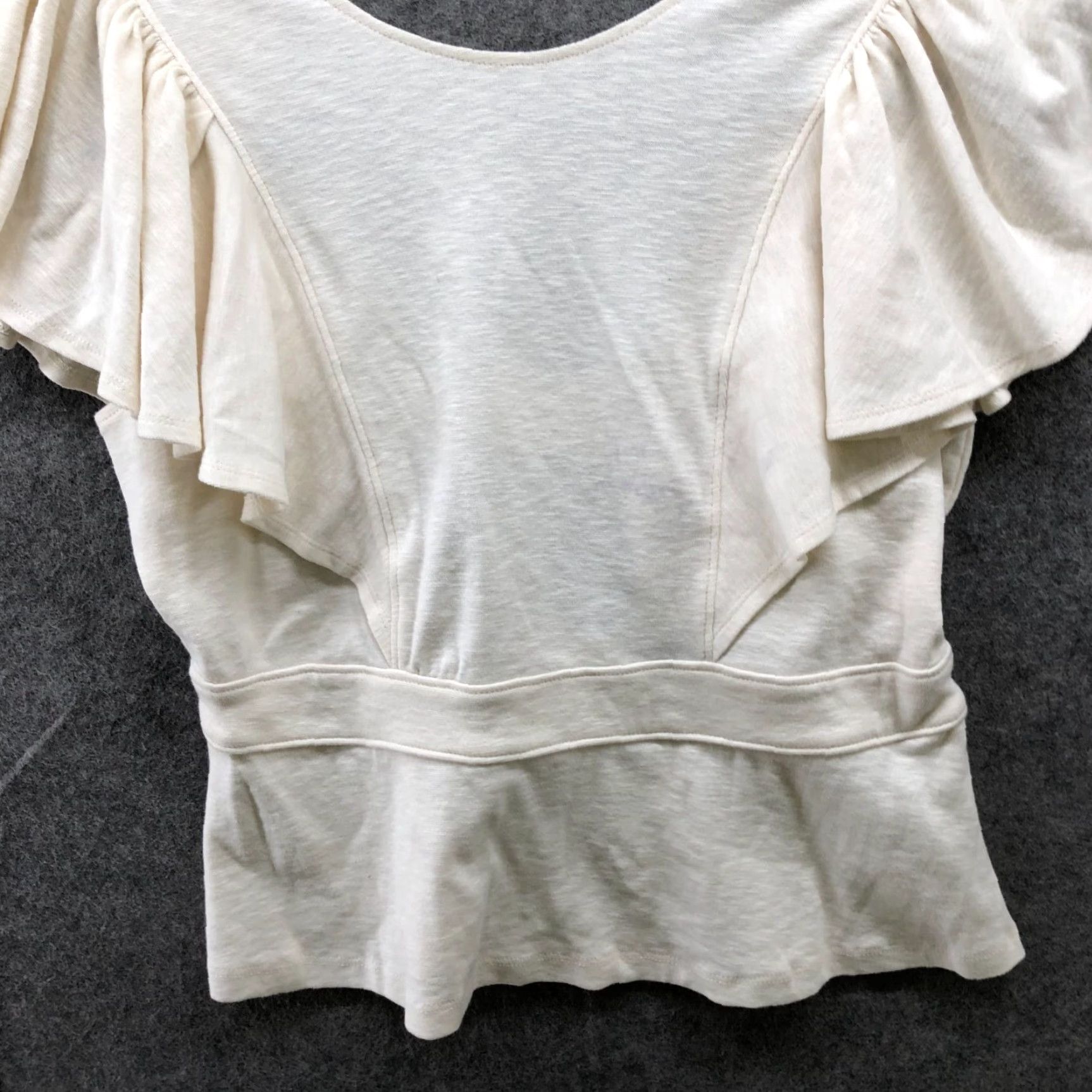 Banana Republic Banana Republic Ruffle Short Sleeve Peplum Top Womens XS Ivory Knit Crew Neck Pullover Casual T-Shirt Size XS / US 0-2 / IT 36-38 - 4 Thumbnail