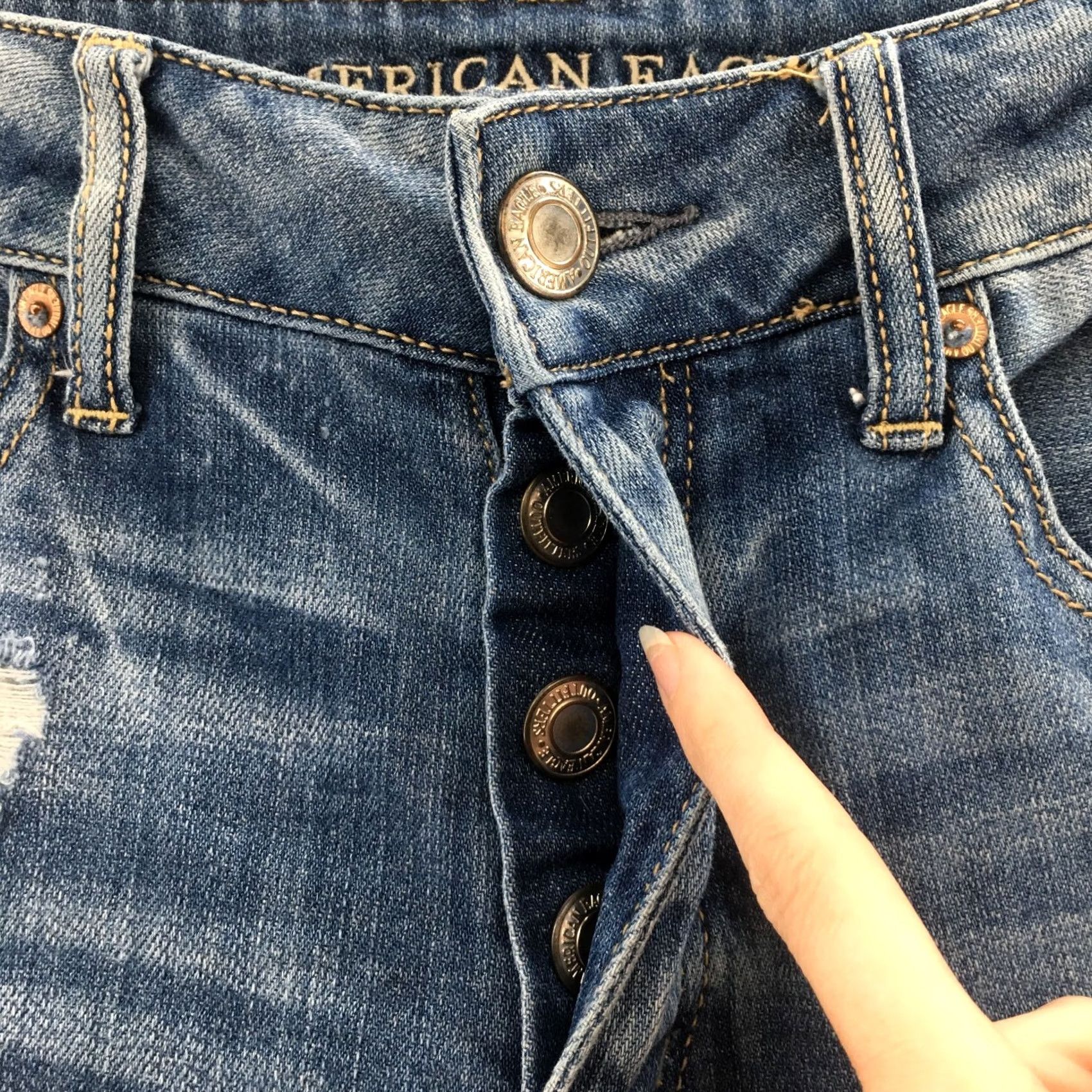 American Eagle Outfitters American Eagle Outfitters Jeans Womens 0R Skinny Blue Distressed 28x29 Classic 5-Pocket Denim Regular Rise Mens? Size 25" / US 0 / IT 36 - 3 Thumbnail
