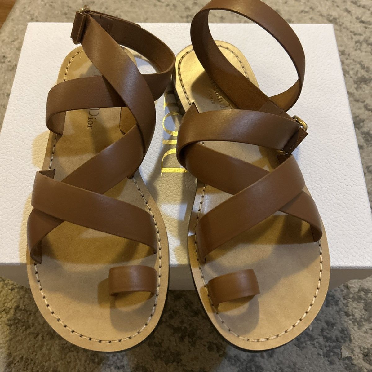 Dior Dior DIORIVIERA DIOR Sun TOE-Ring Sandal Camel Calfskin Size US 9 / IT 39 - 4 Thumbnail
