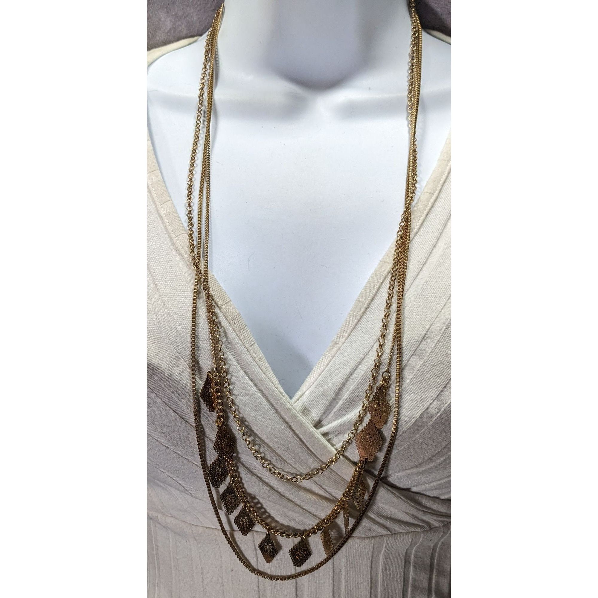Other Bohemian Layered Gold-Tone Necklace With Intricate Filigree Size ONE SIZE - 1 Thumbnail