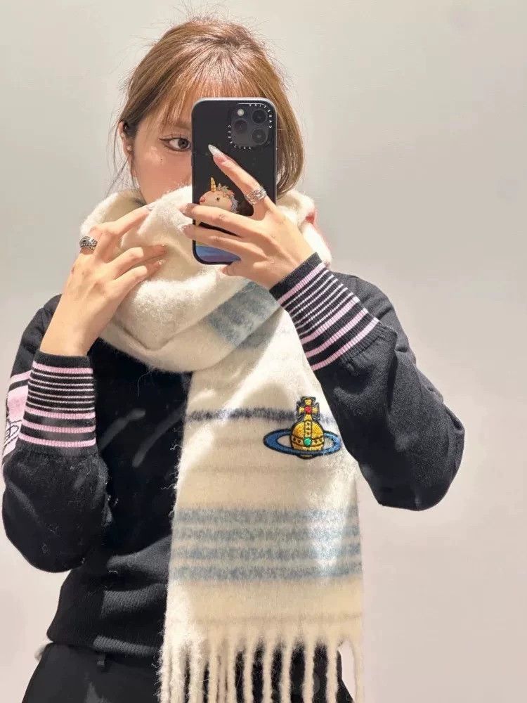 Vivienne Westwood Vivienne Westwood Saturn embroidered scarf, wool material Size ONE SIZE - 2 Thumbnail