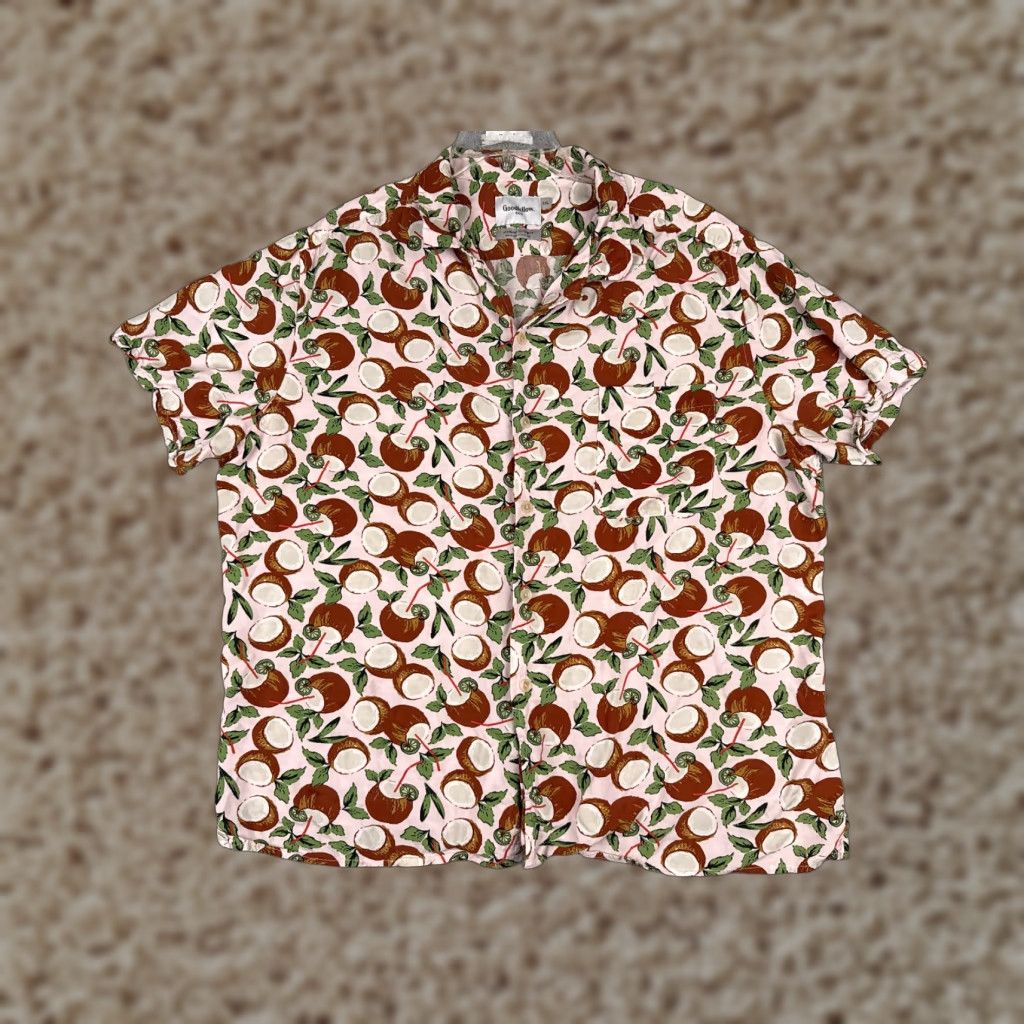 Vintage Goodfellow & Co Shirt Mens 2XL XXL Pink Coconut AOP Hawaiian Button Up Rayon Size US XXL / EU 58 / 5 - 1 Thumbnail
