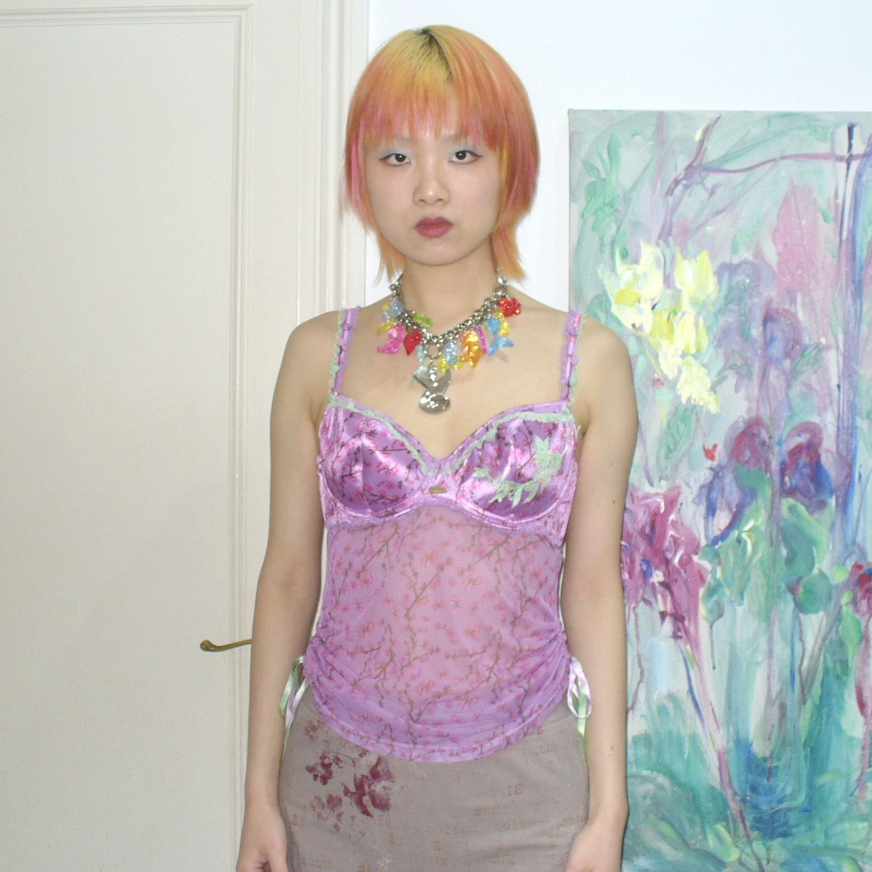 Other French vintage purple floral corset (US 36B) Size M / US 6-8 / IT 42-44 - 1 Thumbnail