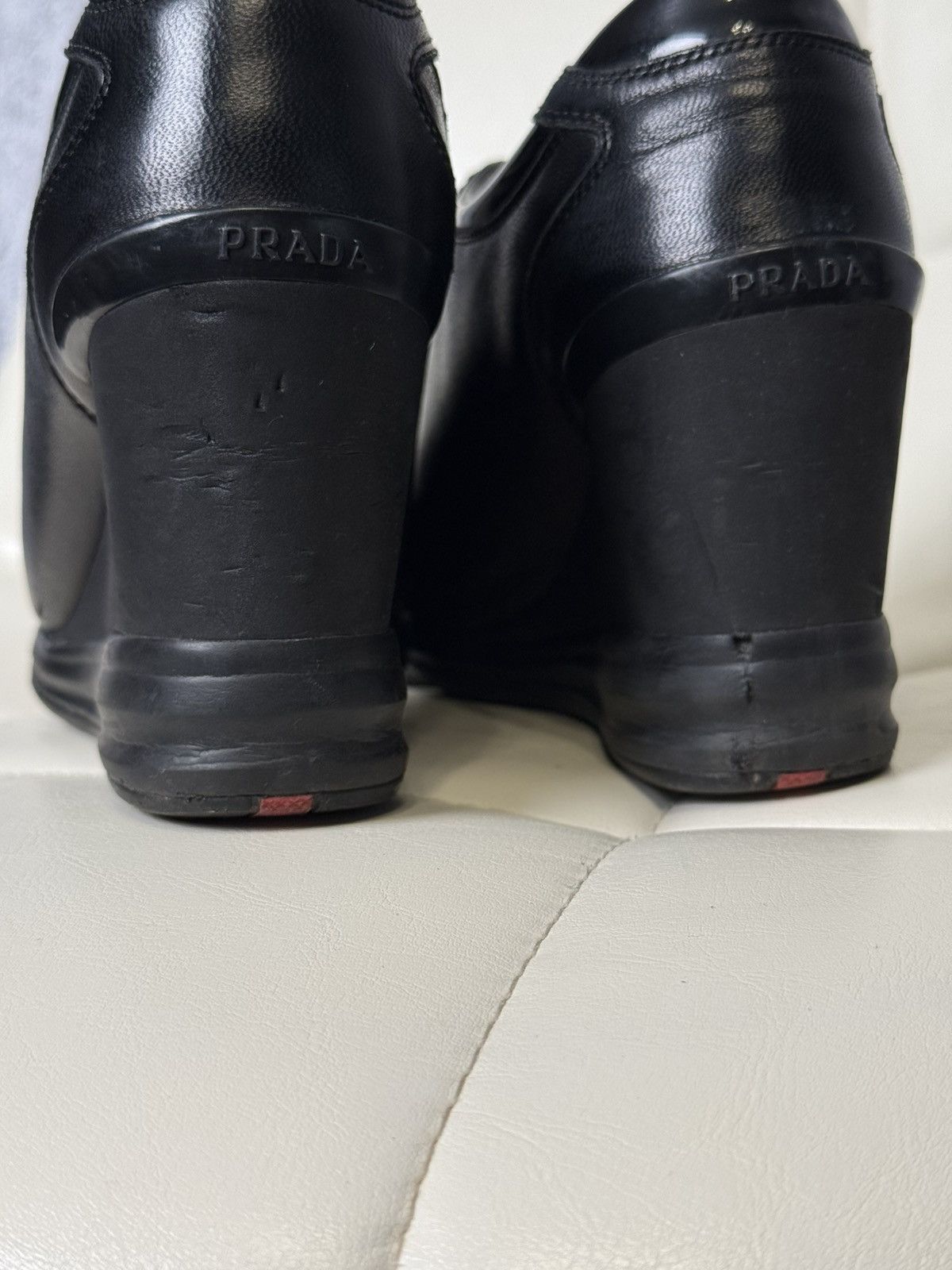 Prada PRADA Wedge Sneakers Black Leather Womens Platform Shoes Size US 6.5 / IT 36.5 - 21 Thumbnail