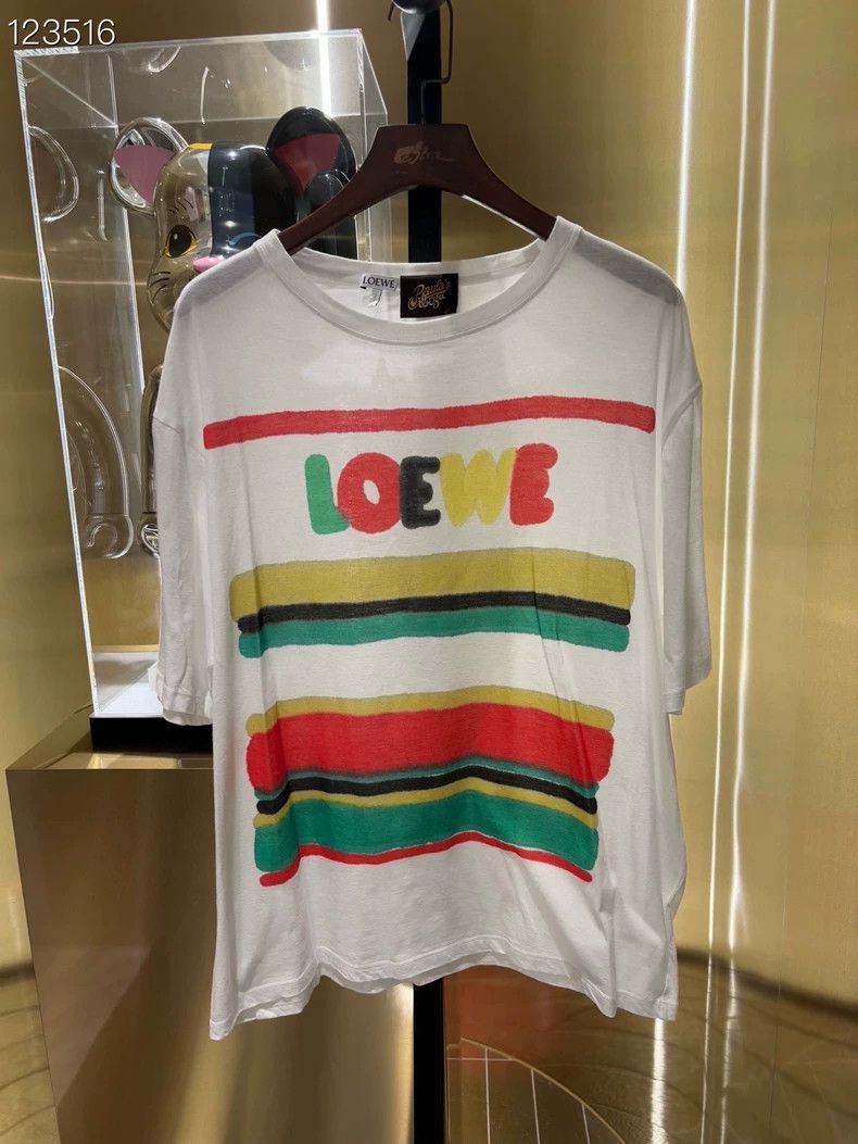 Loewe LOEWE Spring and summer color striped Logo short sleeves Size L / US 10 / IT 46 - 1 Thumbnail