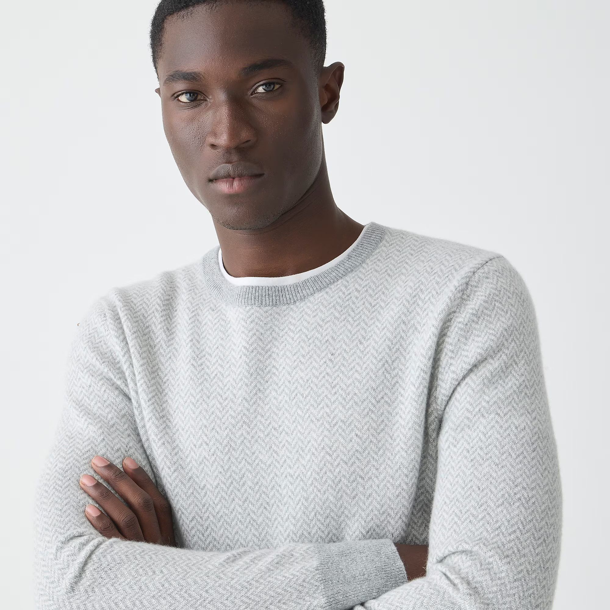 J.Crew J. CREW Cashmere Gray Herringbone Jacquard Sweater - NWT Size US XXL / EU 58 / 5 - 3 Thumbnail