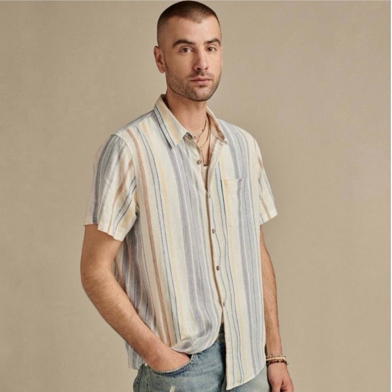 Lucky Brand Lucky Brand Linen Short Sleeve San Gabriel Blue Stripe Sz XL Size US XL / EU 56 / 4 - 6 Thumbnail